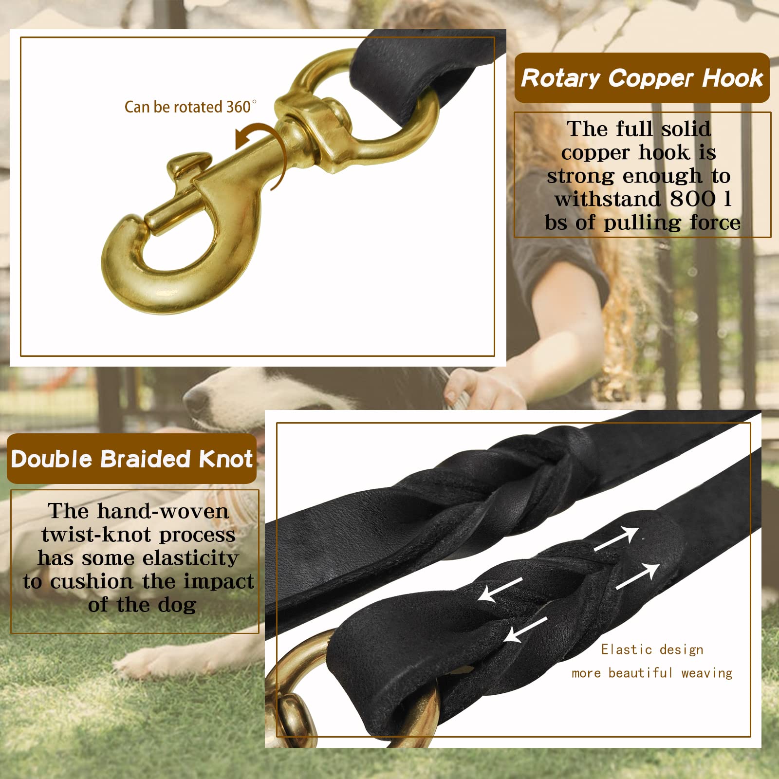 MERUOGKAR Leather Dog Leash - 6ft x 3/4 inch, Heavy Duty Genuine Leather Braided Dog Training Leash, Comfortable for Large, Medi