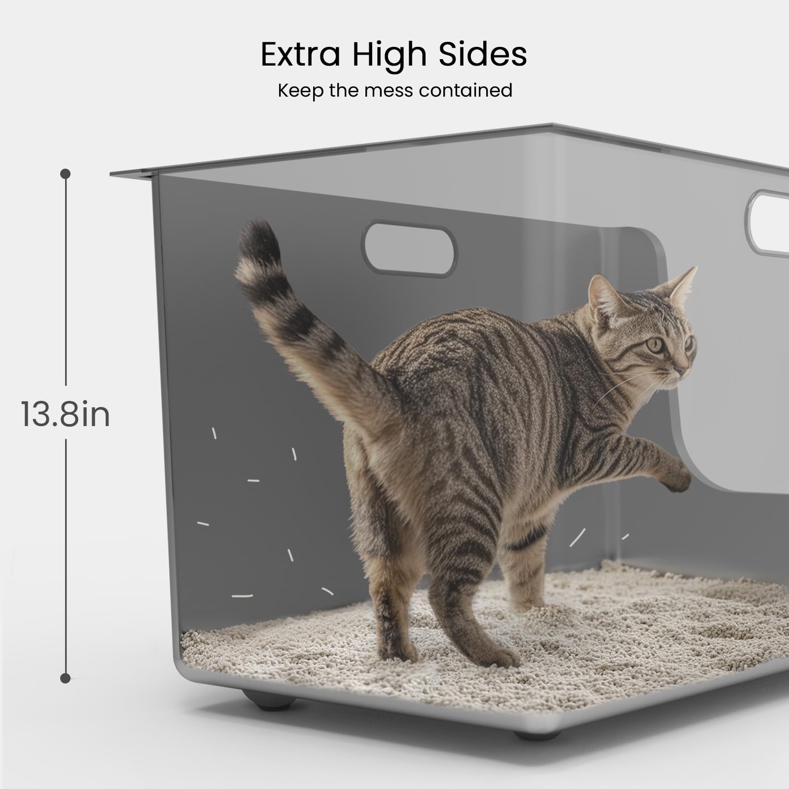 Stainless Steel Litter Box 13.8'' High Sides, Xl Metal Cat Litter Box With 4.7'' Curved Low Entry, Cat Litter Pan For Big & Mult