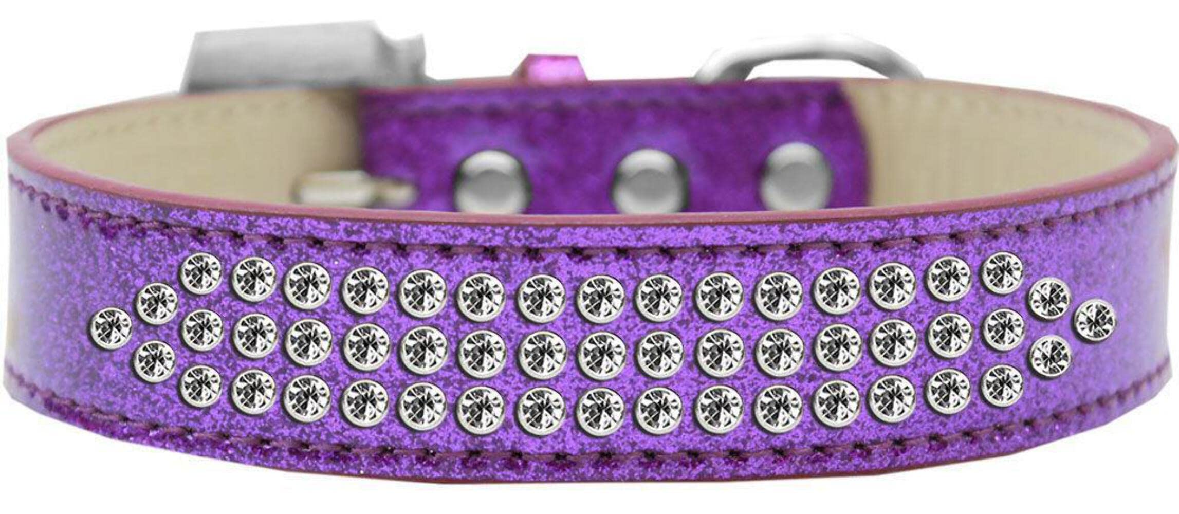 Mirage Pet Products Three Row Clear Crystal Ice Cream Dog Collar, Size 16, Pink