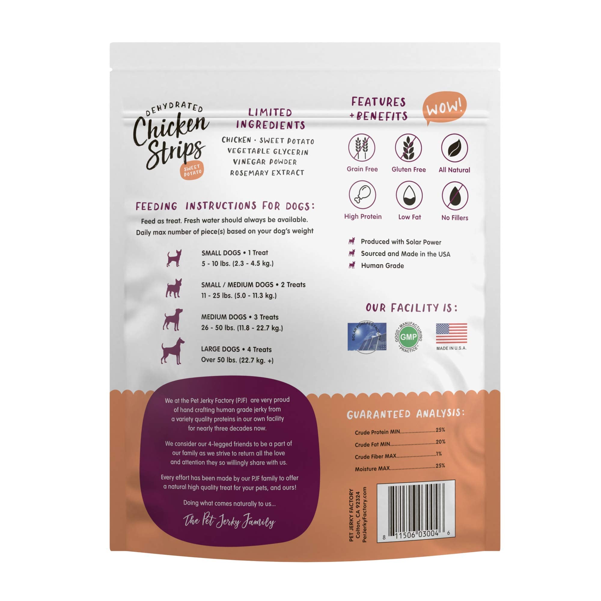 Pet Jerky Factory Premium Chicken and Sweet Potato 12 oz. Dog Jerky Treats | 100% Human Grade | USA Made | High Protein | Grain