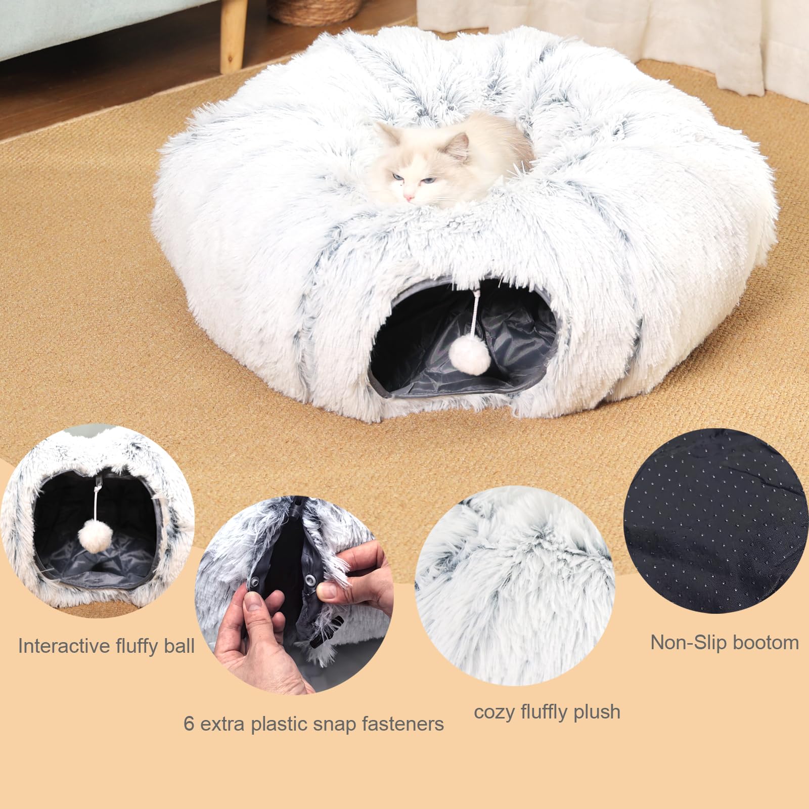 Cat Tunnel Bed, Cat Tunnels For Indoor Cats, Donut Tunnel Tube For Bored Indoor Adult Cats, Peekaboo Cave Playground For Kitten