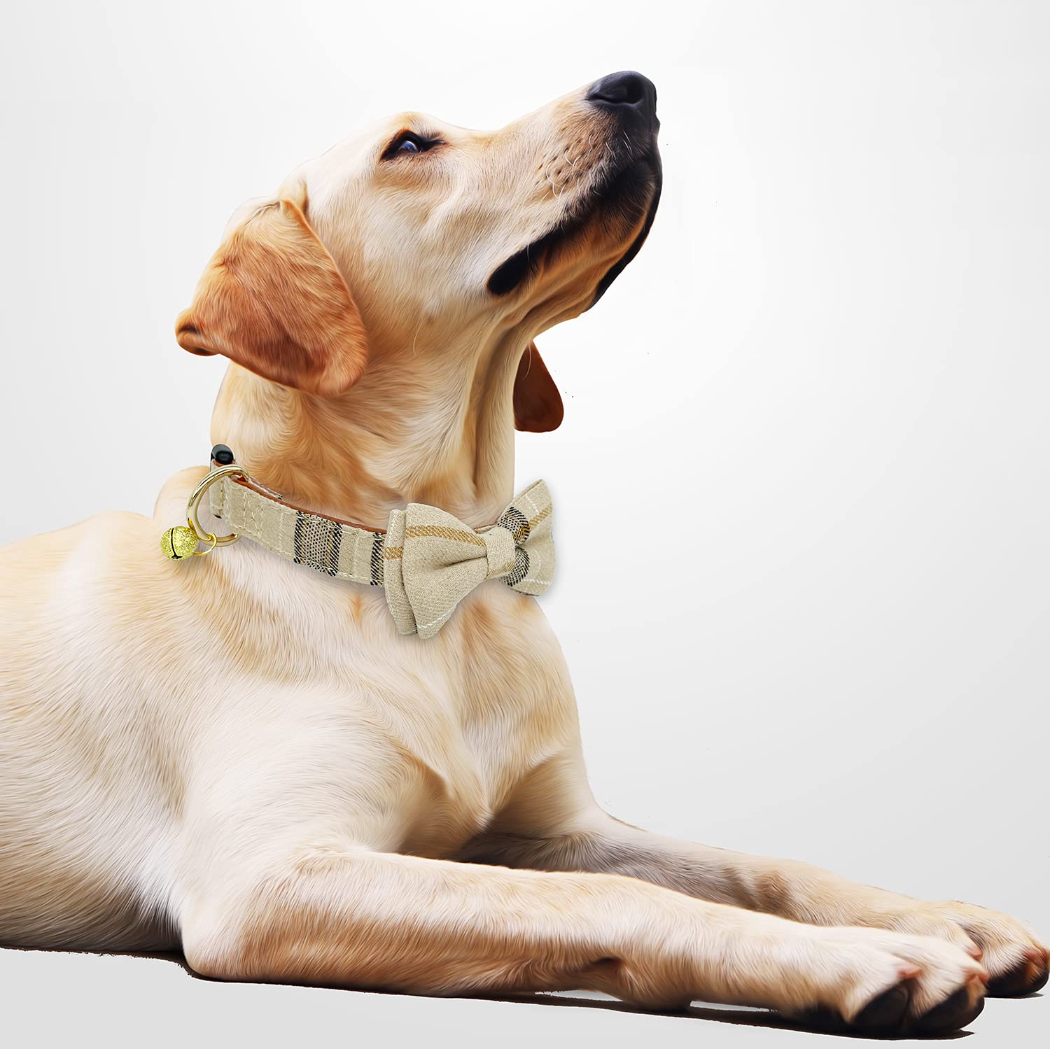 Kudes 2 Pack/Set Dog Collars With Bow Tie And Bells, Adjustable Cute Dog Bow Ties Collar For Small/Medium/Large Boys And Girls Pets (Beige & Brown, S(9.6''-13.8''))