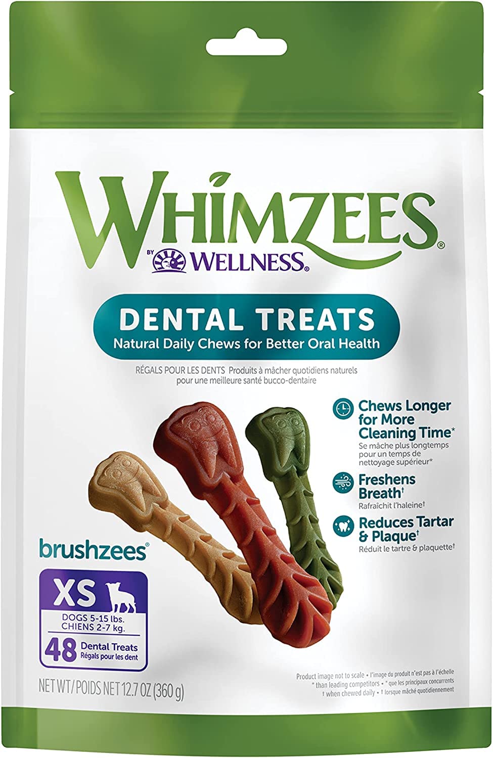Whimzees Brushzees Dental Treats - X-Small 48 Count - Pack Of 3