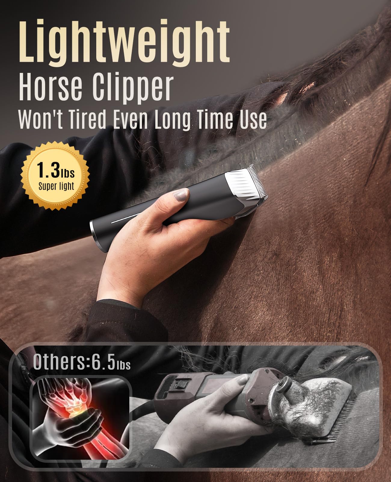 Oneisall Horse Clippers,Low Noise Horse Trimmer Shaver Kit For Matted Long Hair,2 Speed Cordless Grooming Clippers For Horse
