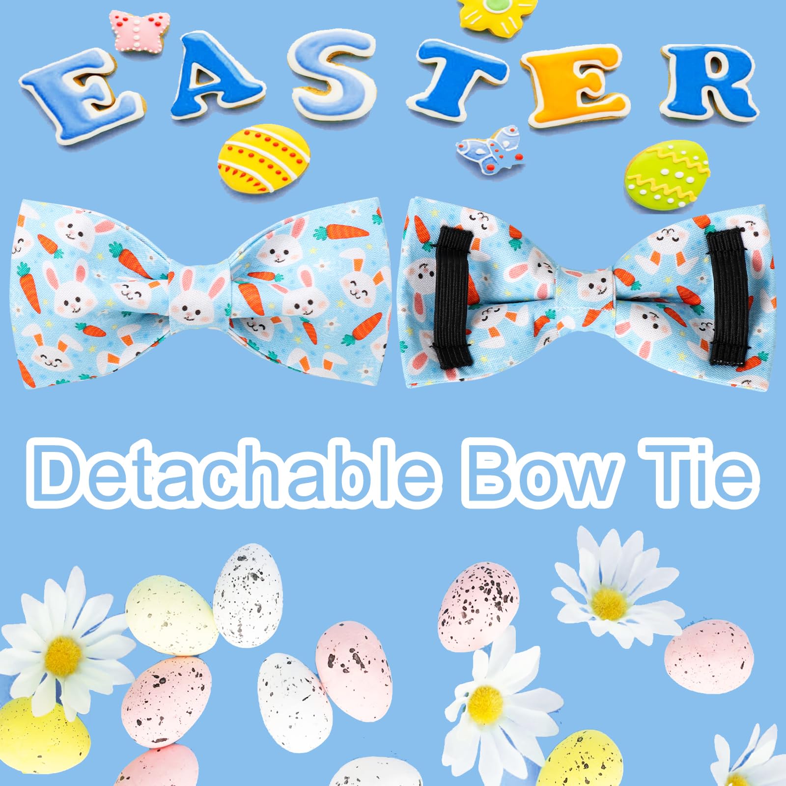 Up Urara Pup Easter Dog Collar With Bow Tie, Cotton Carrot Bowtie For Large Girl Boy Dog, Cute Bunny Pet Collar With Metal Buckl