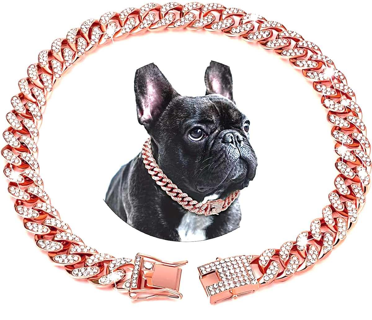 Haoyueer Dog Chain Collar Diamond Cuban Link Dog Collar 13Mm Wide Dog Necklace Metal Cat Chain Pet Crystal Collar Jewelry Access