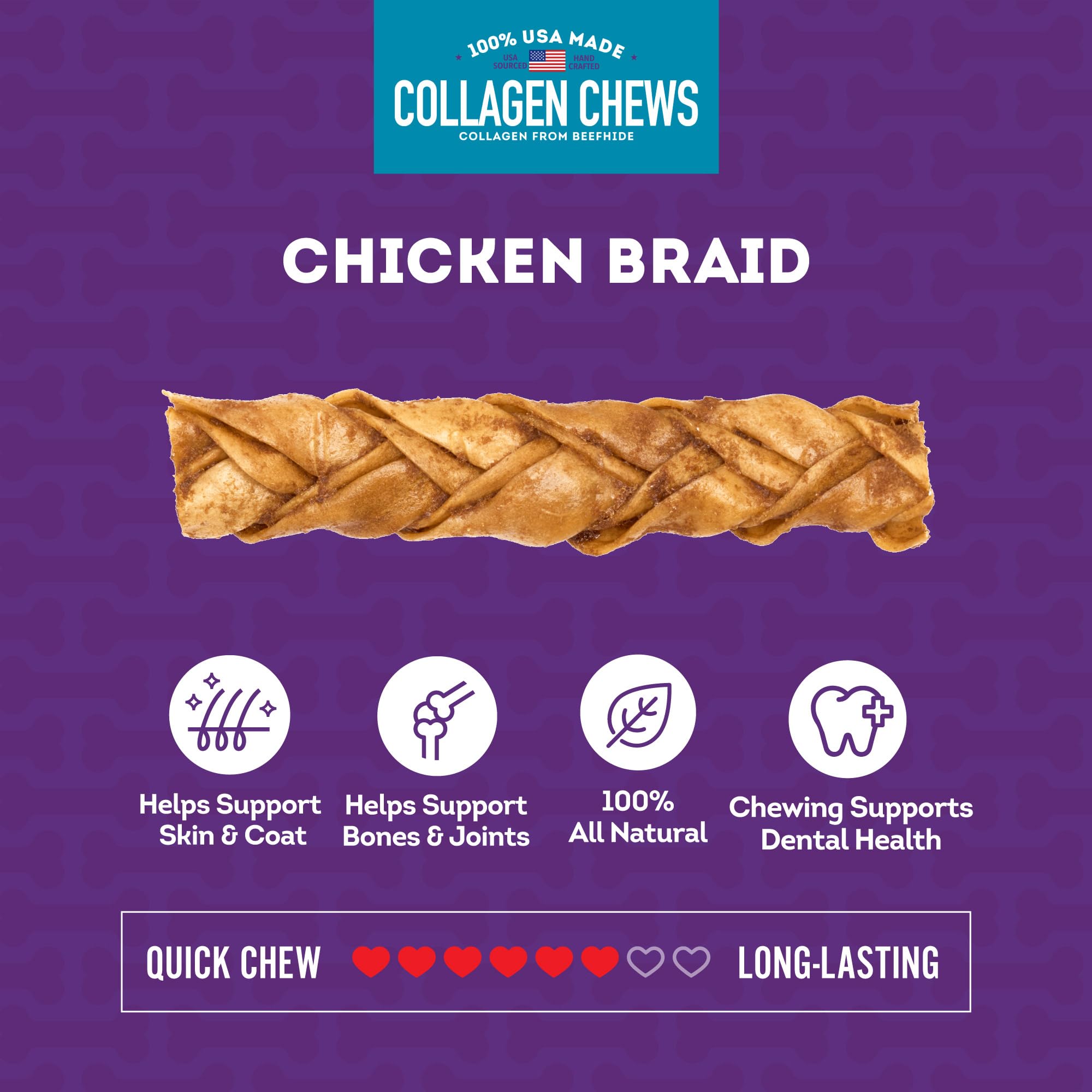 Treatly USA Collagen Braids 6-7 Dog Chew Treats - Chicken Meat Flavor, 6 Count/1 Pack