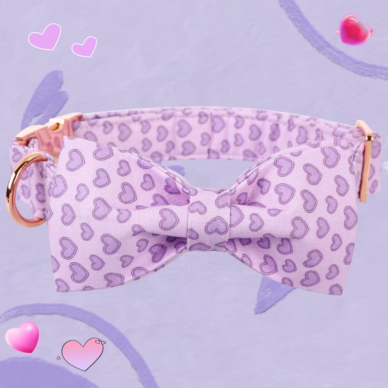 Elegant Little Tail Valentine'S Dog Collar With Bow, Cute Heart Dog Bowtie Pet Gift Dog Collar For Large Dogs