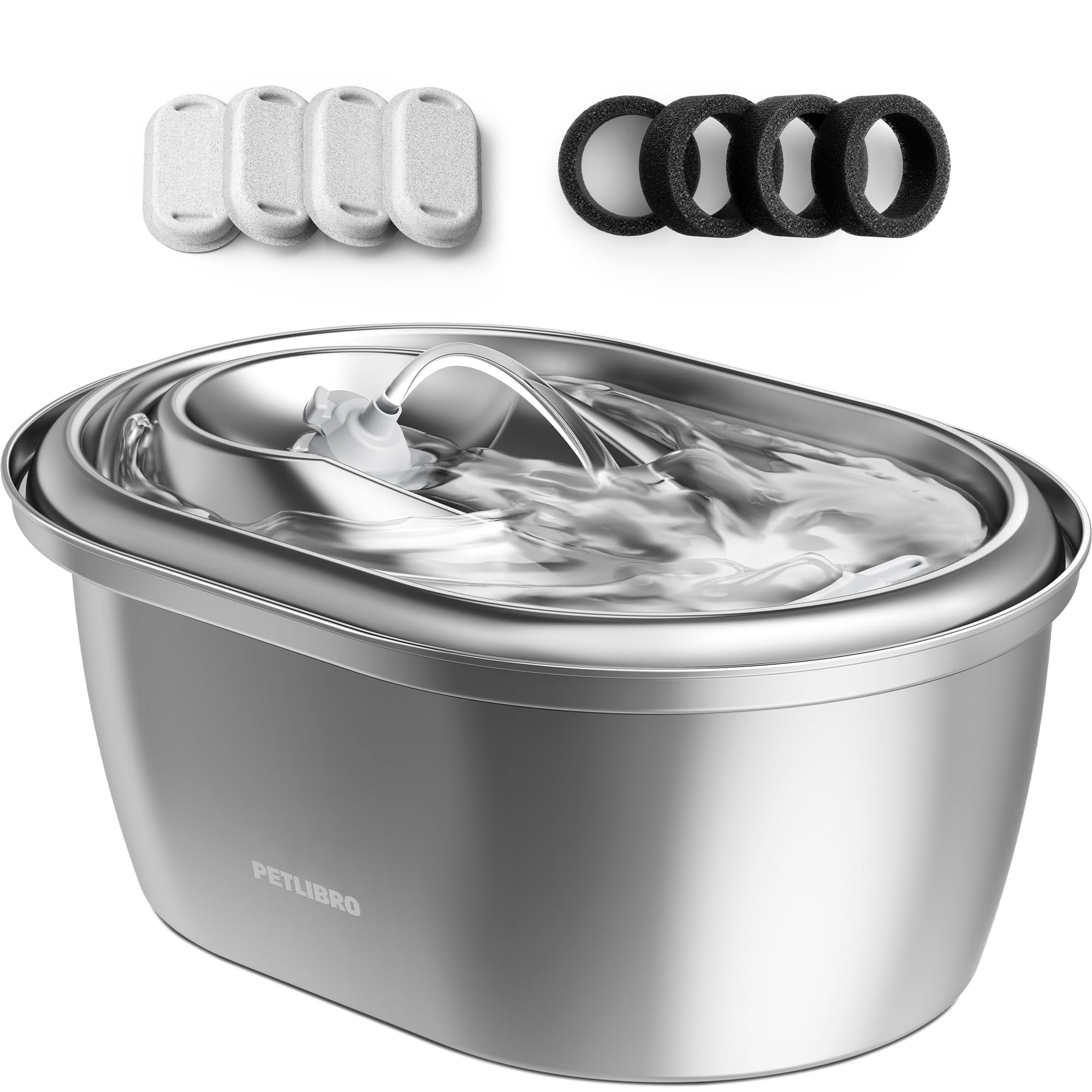 PETLIBRO Stainless Steel Cat Water Fountain, 101oz/3L Pet Water Fountain for Cats Inside, Food-Grade Dog Water Fountain, Automat