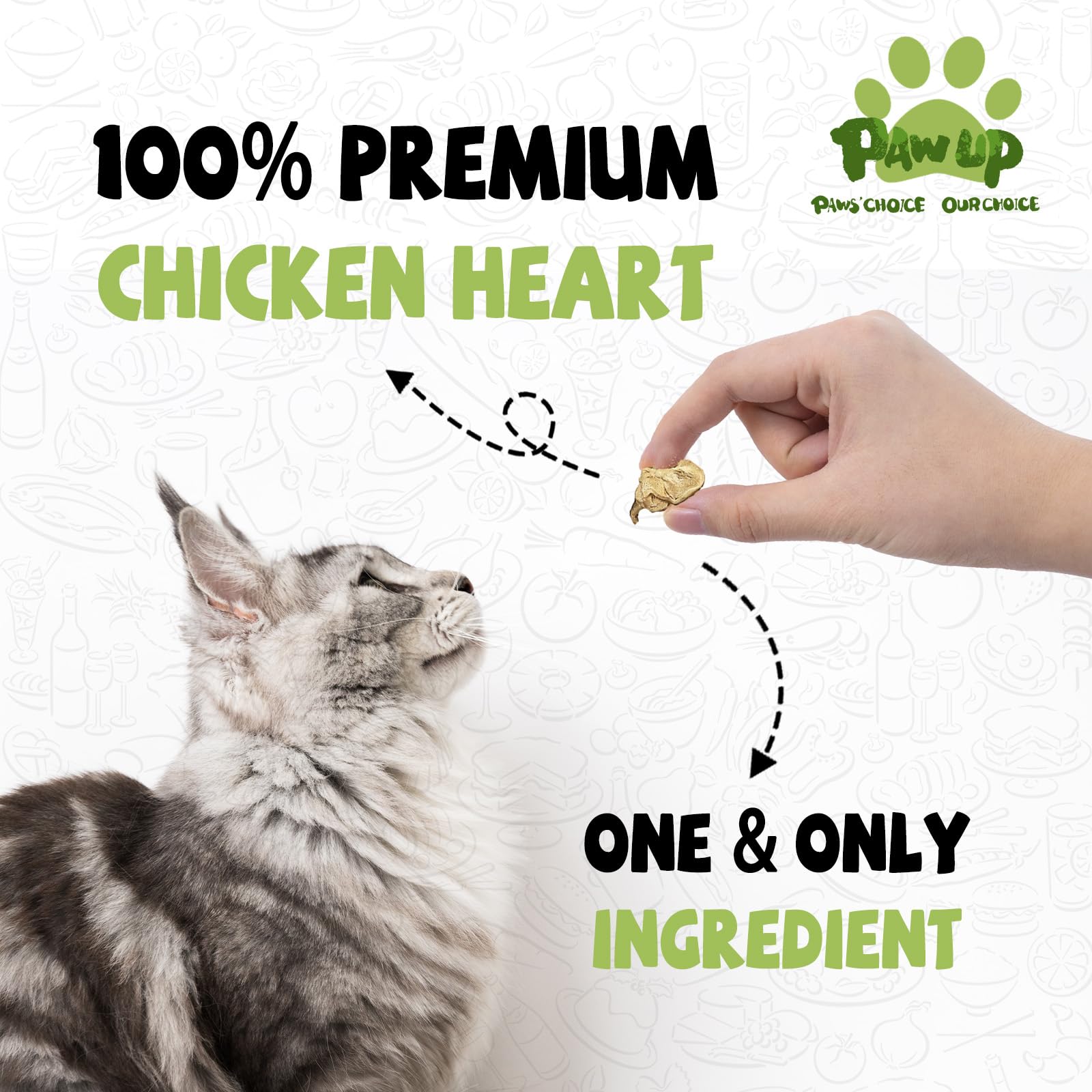 PAWUP Freeze Dried Chicken Heart Pet Treats, High Protein Freeze-Dried Pet Food for Dogs, Cats, Fresh Ingredient, 3.2 oz, Rawhid