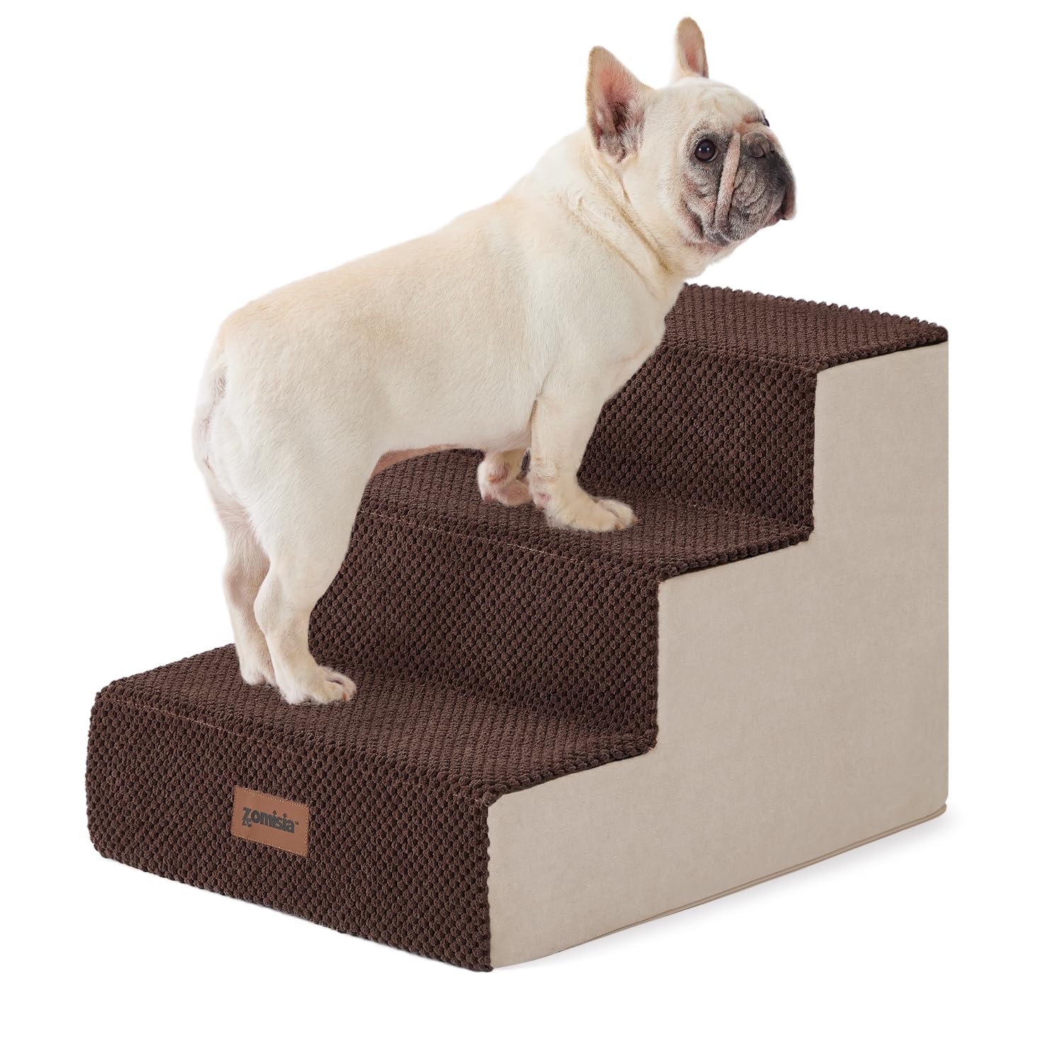 Zomisia Dog Steps For Couch - Pet Stairs For Small Dogs And Cats, Dog Steps With Non-Slip Bottom Grey 3 Steps, Brown
