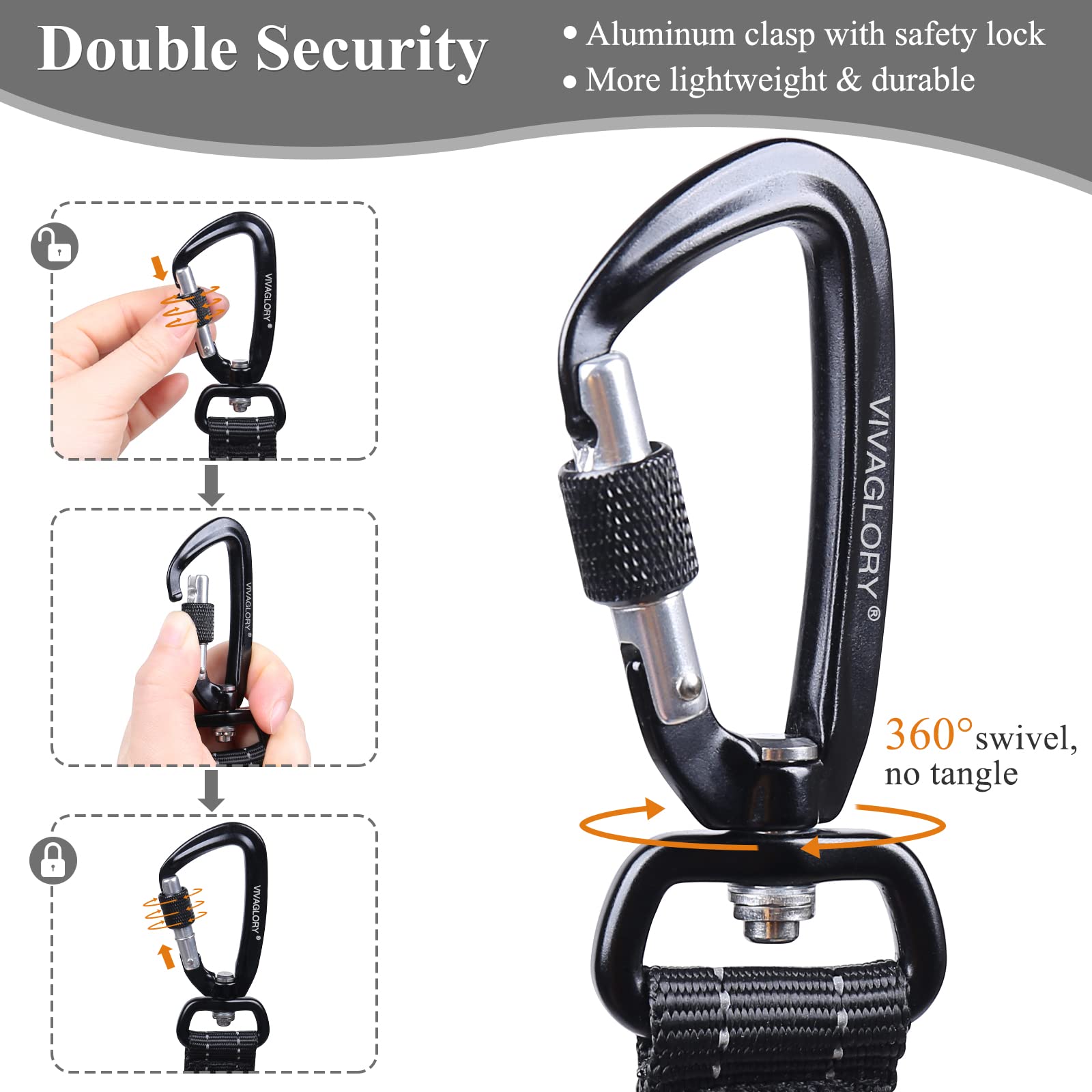 Vivaglory Dog Leash With Lightweight Aluminum Clasp & 2 Padded Handles, 5Ft Nylon Dog Leash Lead Heavy Duty Safety No Pull Climb