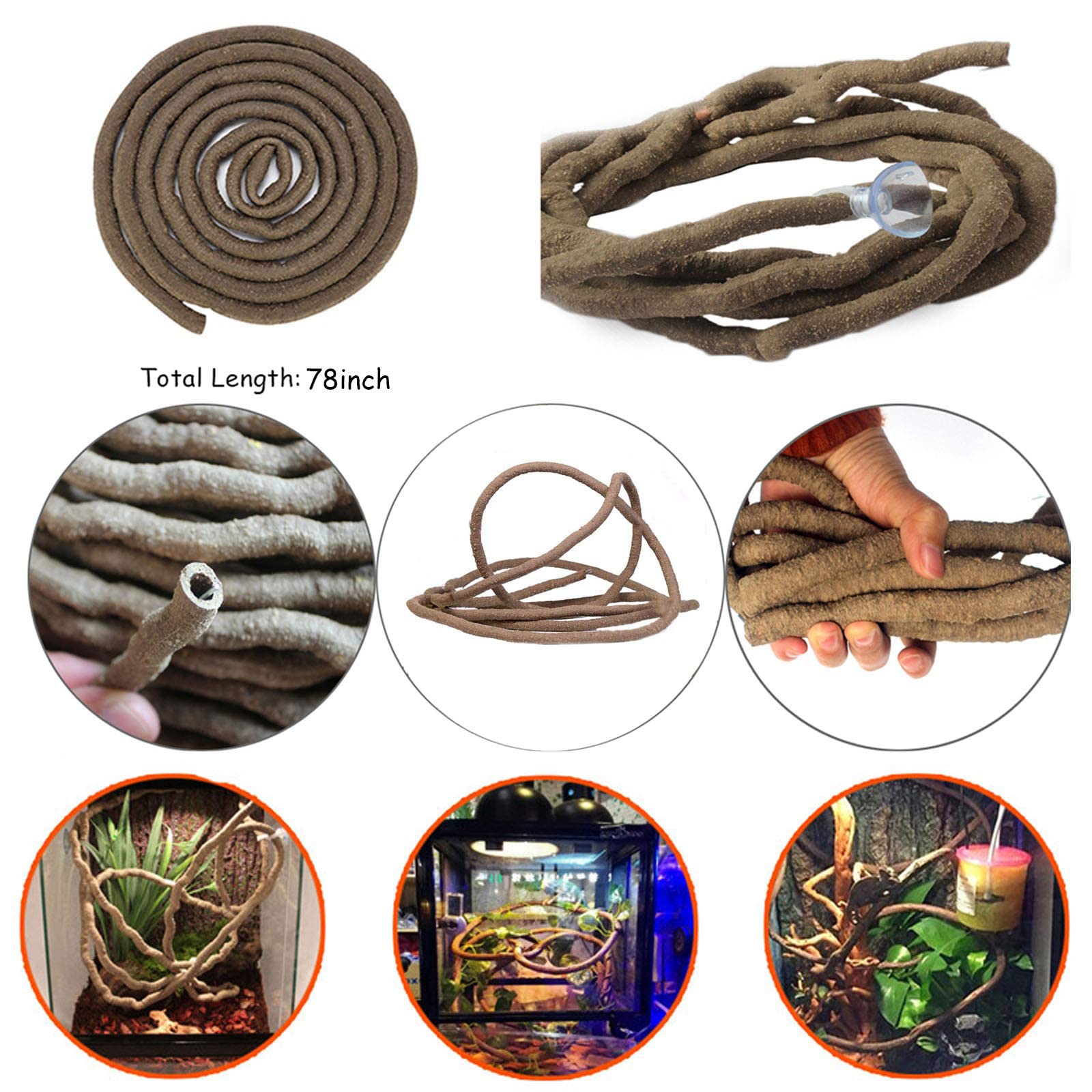 Kathson Leopard Gecko Tank Accessories Bearded Dragon Habitat Decor Reptile Hanging Plants Artificial Bendable Climbing Vines Lizard Hidden Coconut Shell Hole Hut For Chameleon, Snake, Iguana, Turtle