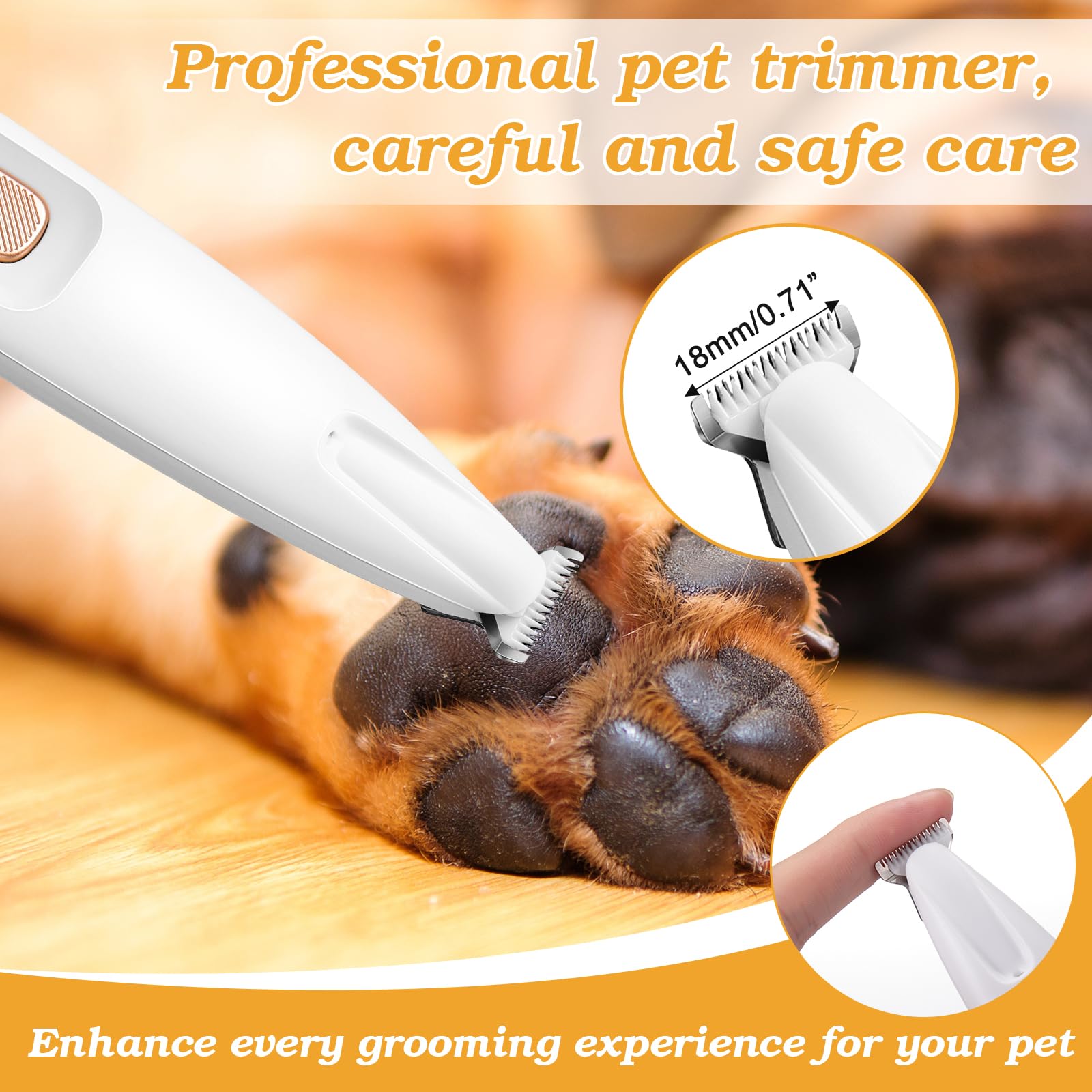 Palksky Dog Paw Trimmer - 18mm Electric Clippers, Waterproof, Rechargeable, White, for Grooming Paws, Ears, and Face