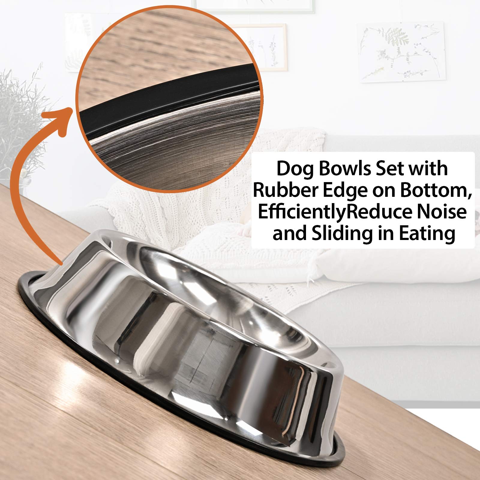 2Packs Stainless Steel Dog Bowl with Anti-Skid Rubber Base for Small/Medium/Large Pet, Perfect Dish, Pets Feeder Bowl and Water