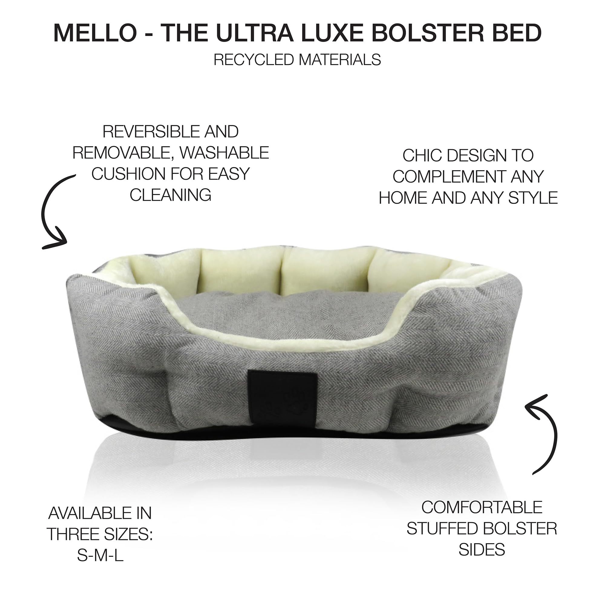 Pet Passion Mello-The Ultra Luxe Bolster Dog Bed With Removable Washable Pillow For All Pet Breeds, Ivory Tweed, Large