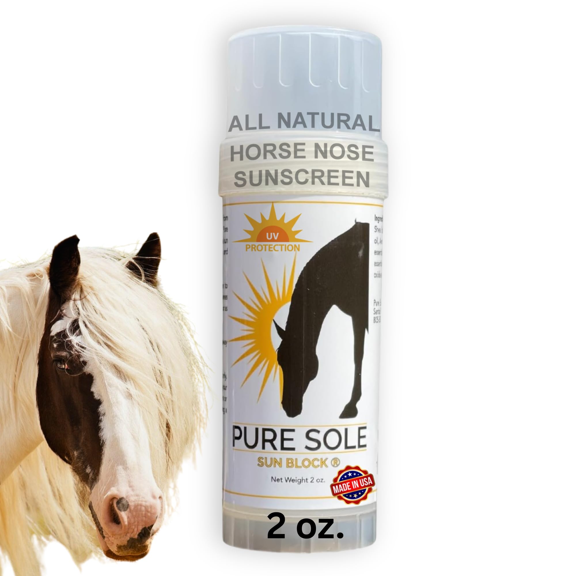 Horse Sunscreen - Nose Sun Protection - All Natural Spf Ingredients With Non-Nano Zinc Oxide - Pure Sole Equine Sun Block - Esse