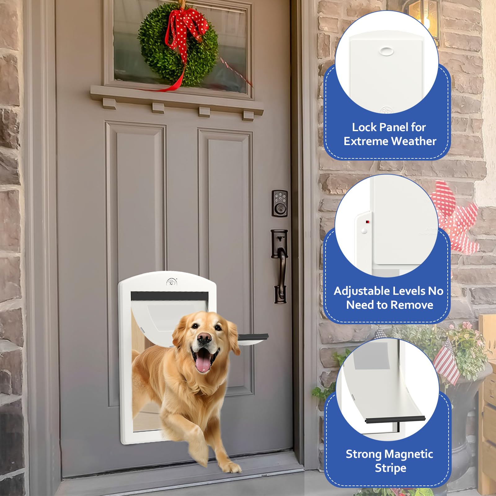 [Classicmacher] Dog Door For Large Dogs, White Frame Door For L Arge Dogs And Pets, Strong Plastic Doggy Door And Medium Pets Wi