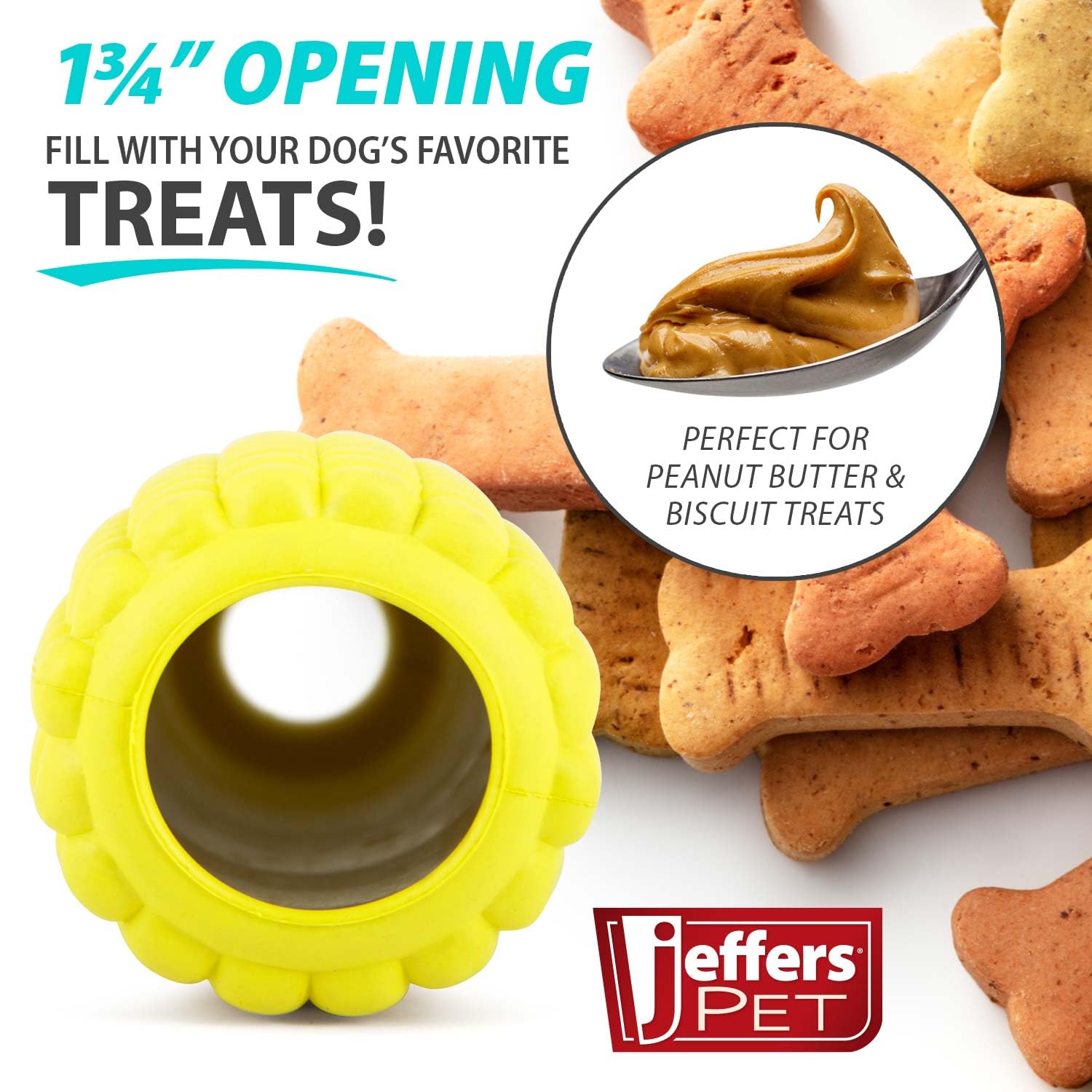 Jeffers Pet Natural Rubber Dog Chew Toy - Yellow Corn, Medium - Treat Dispensing, Vanilla Scent, Durable, Non-Toxic, Dishwasher
