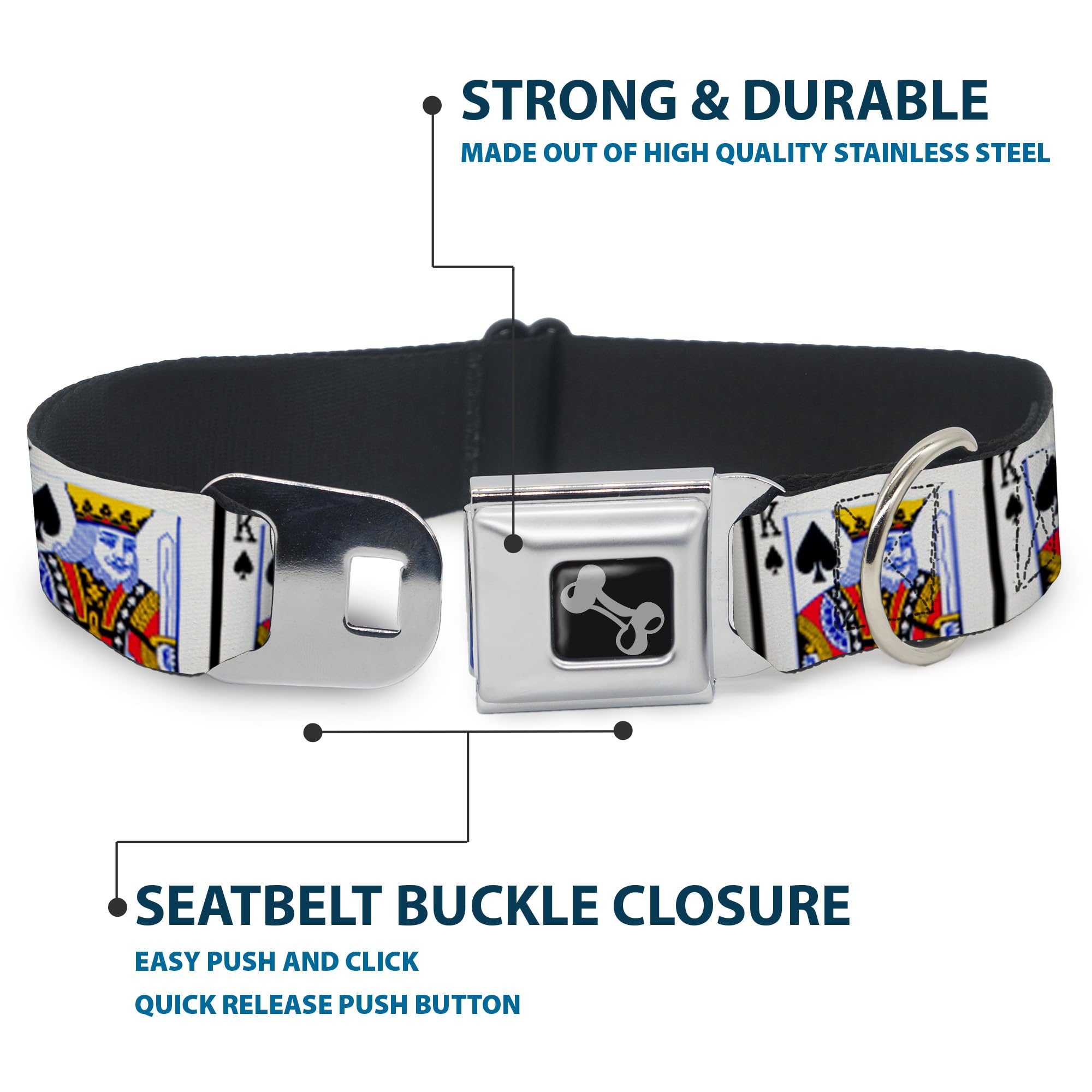 Buckle-Down Seatbelt Buckle Dog Collar - King Of Spades - 1' Wide - Fits 11-17' Neck - Medium