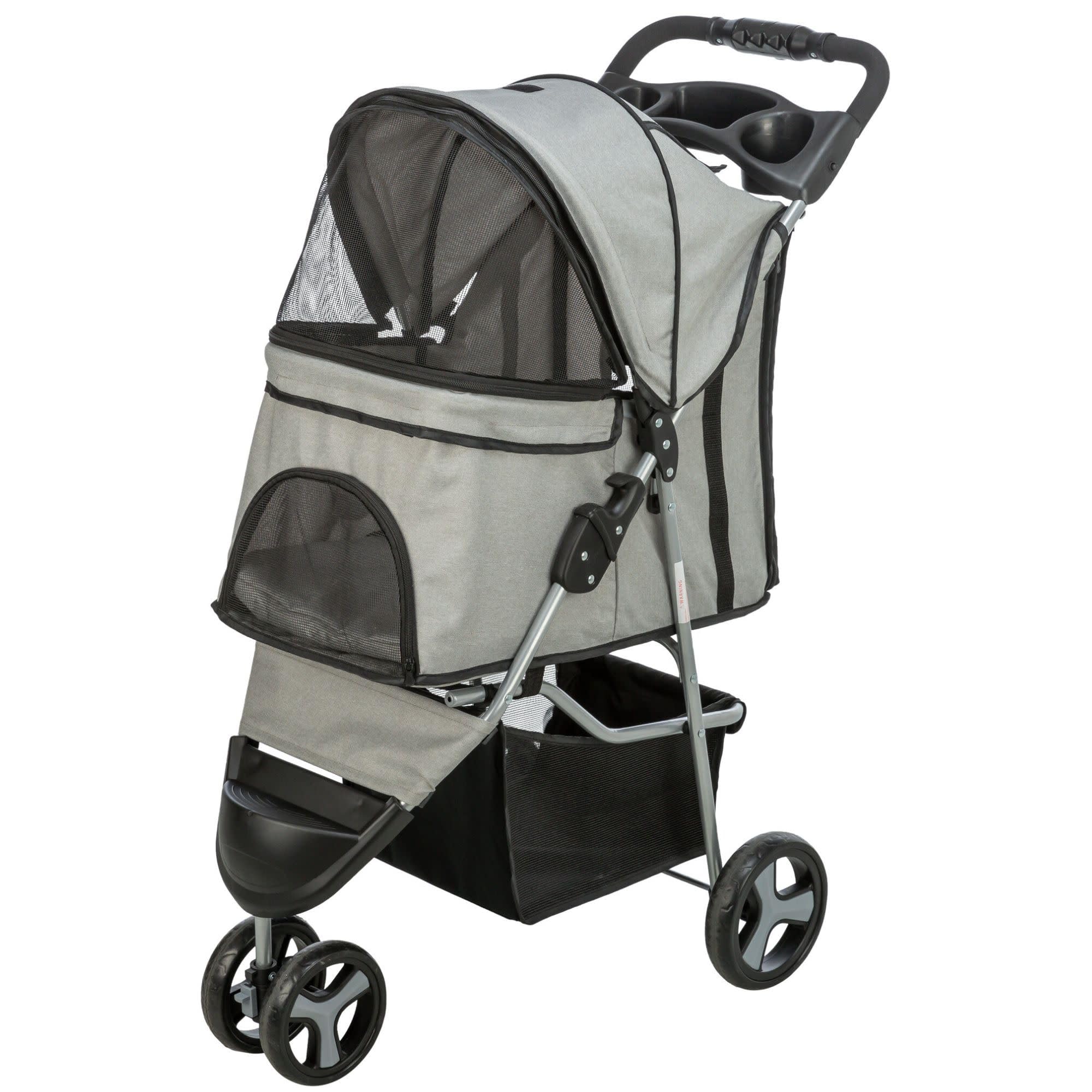 Trixie Pet Stroller for Small Dogs & Cats - Foldable Carrier with Mesh Windows, Dual Safety Leashes & Cushion - 360 Swivel Wheel