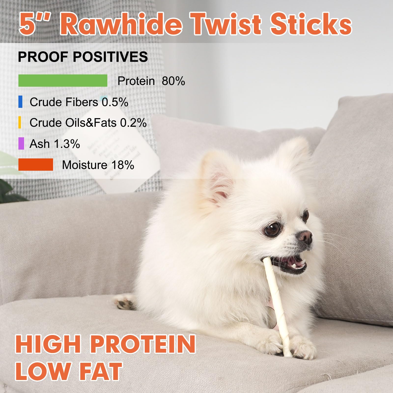 MON2SUN Dog Rawhide Twist Sticks, Natural Chews for Puppies & Small Dogs, 12.7oz, 60 Count
