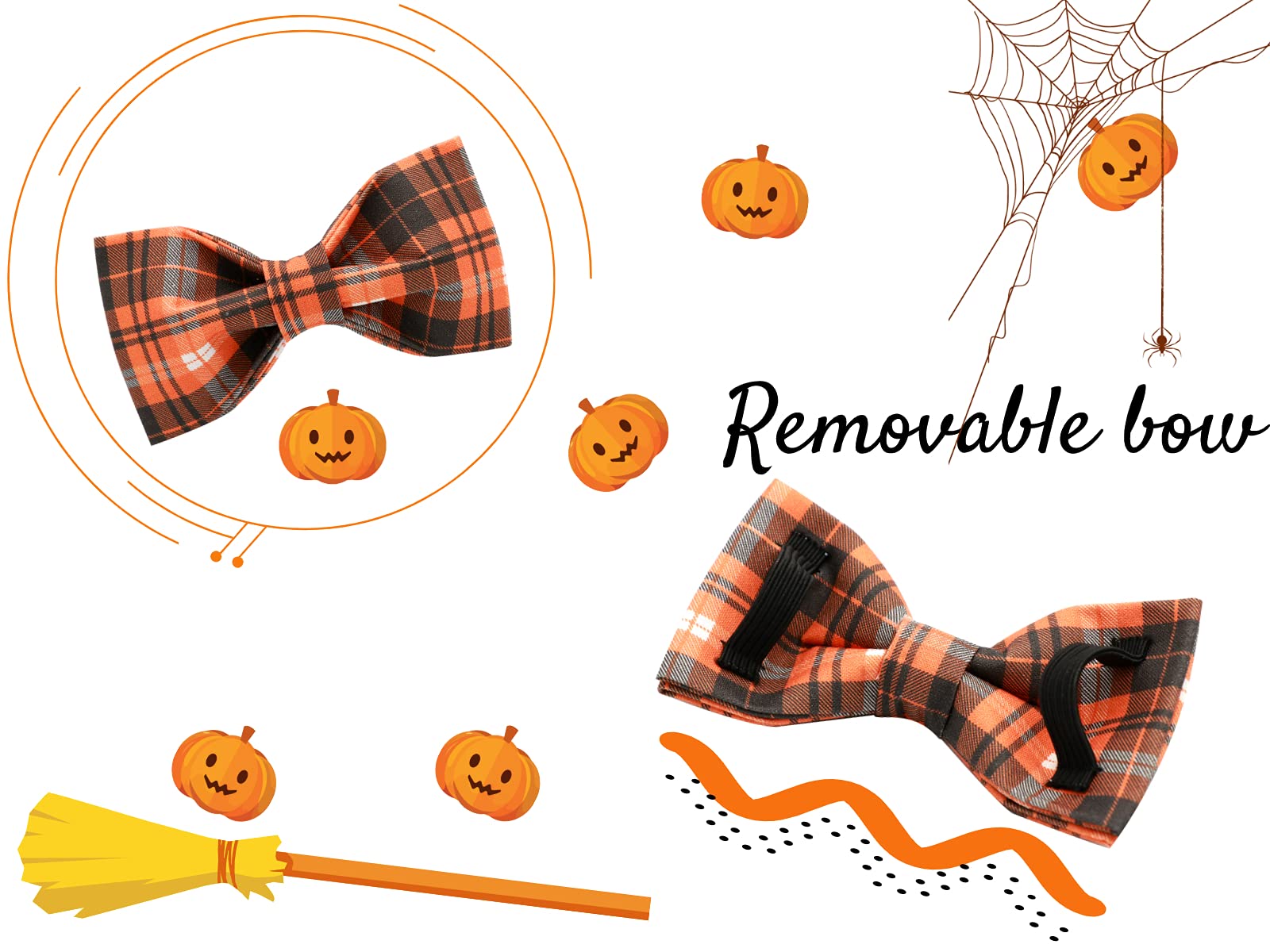 Lionheart Glory Halloween Holiday Dog Collar Adjustable Soft Dog Collar With Bowtie, Pet Gift Dog Collars Bow For Small Medium L