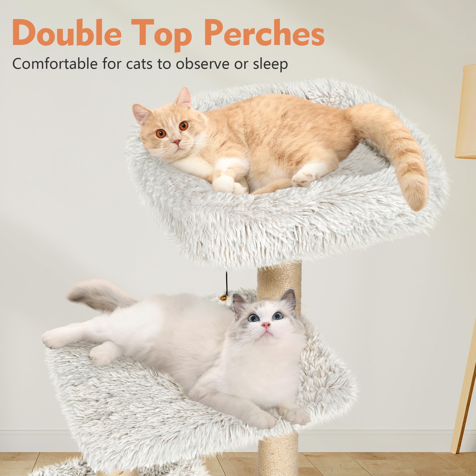 Kamaboko 41'' Tall Cat Tree - Wooden Cat Trees Tower With Cat Condo, Hammock & Top Perch, Modern Tall Cat-Tree W/Natural Sisal P