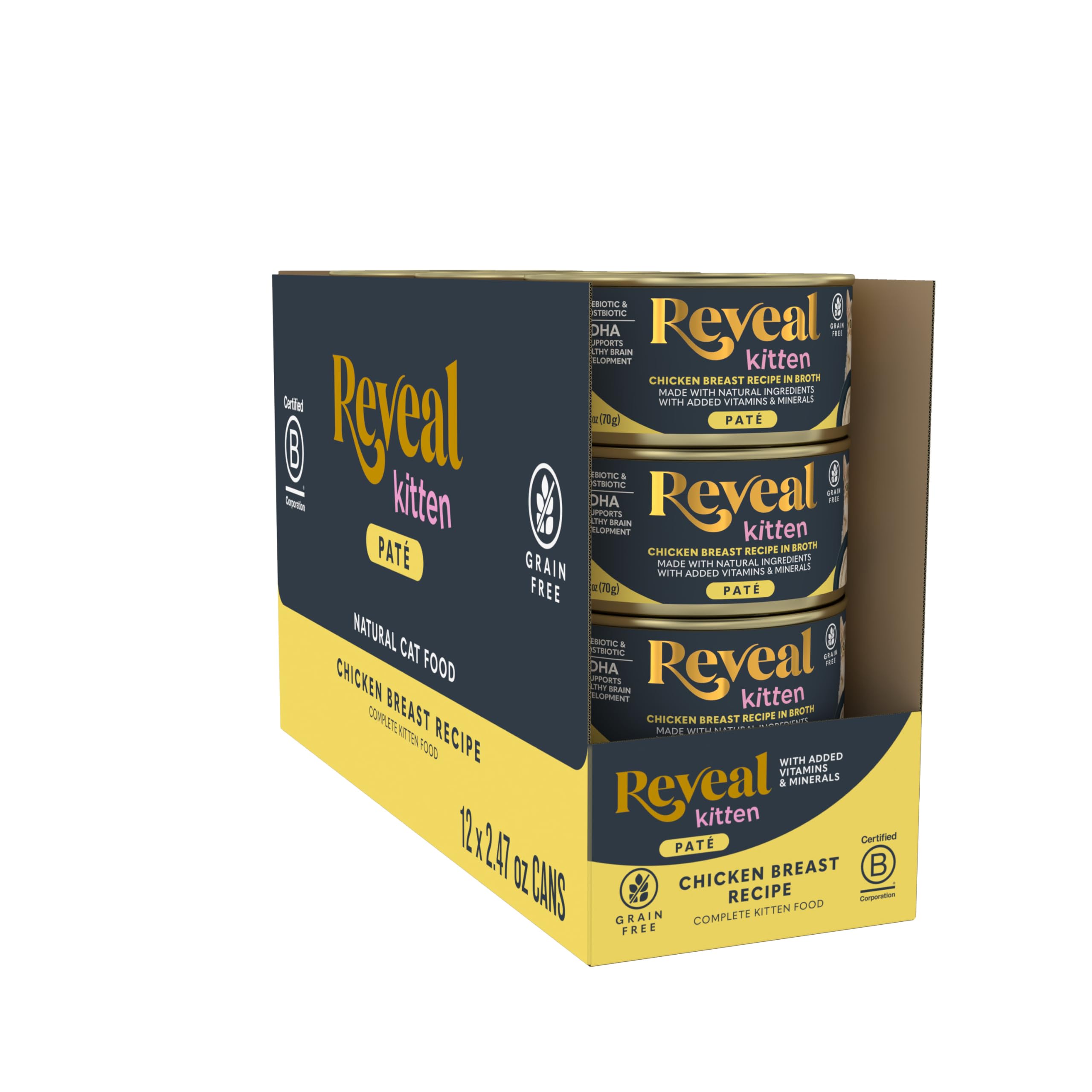 Reveal Chicken Breast Wet Kitten Food Pat  , 12-Pack, Protein, Grain Free Recipe with Added Vitamins, Minerals & DHA, Supports H