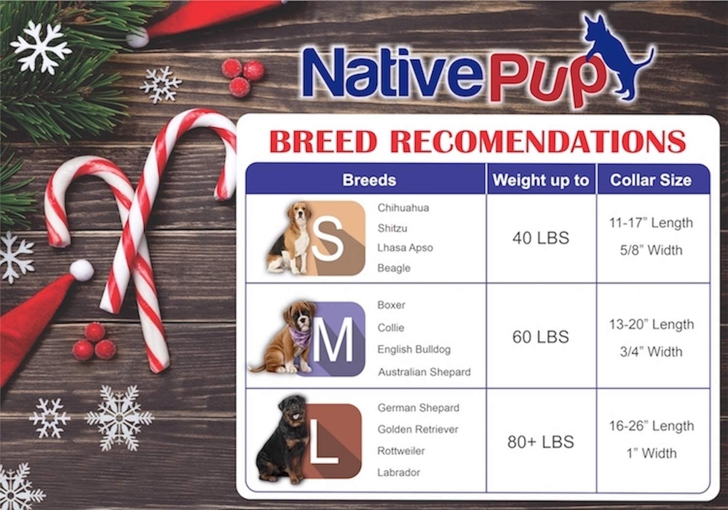 Native Pup Christmas Dog Collar- Winter Holiday Collars For Pets- Xmas Gift For Puppy- Santa, Reindeer, Snowman, Candy Cane, Red