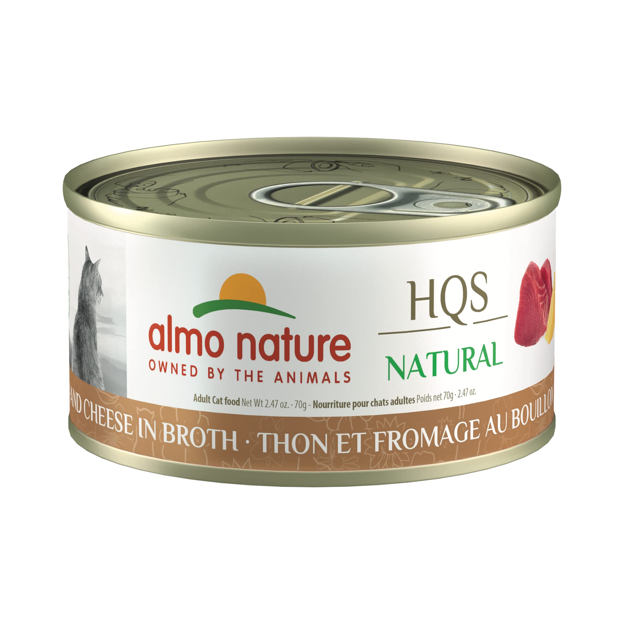 almo nature HQS Natural Tuna and Cheese in Broth, Grain Free, Additive Free, Adult Cat Canned Wet Food, Shredded, 24 x 70g/2.47 