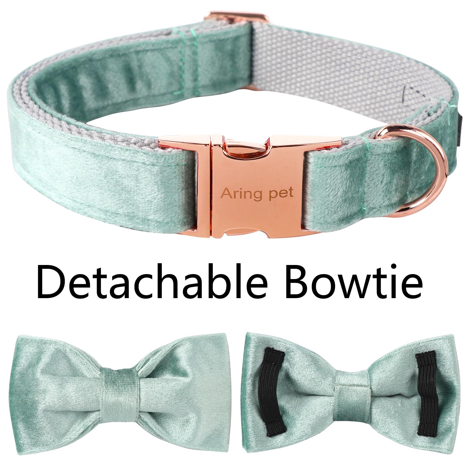 Aring Pet Velvet Dog Collars With Bow Tie, Dog Bowtie Collar, Adjustable Green Dog Collar,X-Small.