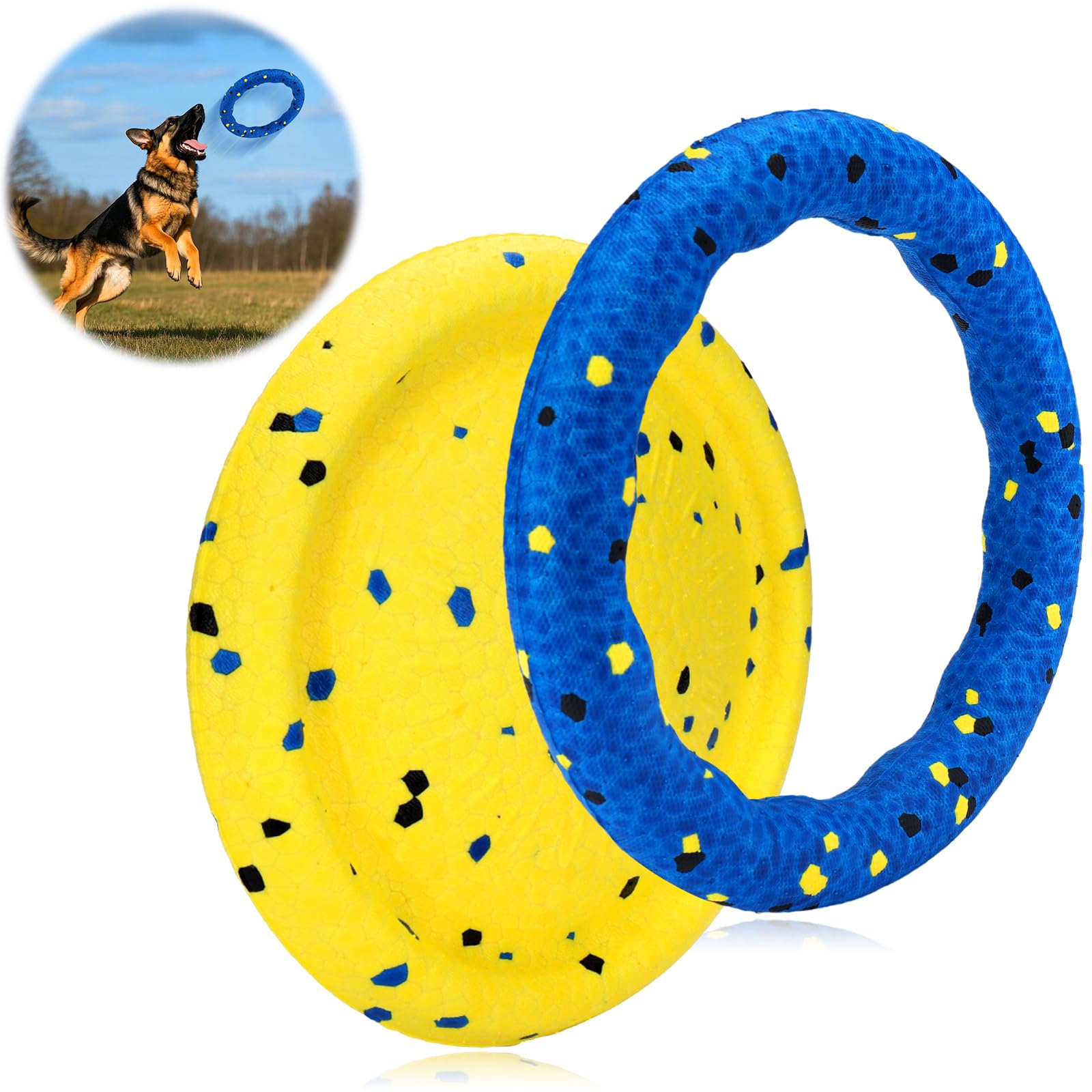 Floating Dog Toys -E-Tpu Water Pool Fetching Toy With Rope For Small Medium Large Pet, Ring And Plate Shape Indestructible Inter