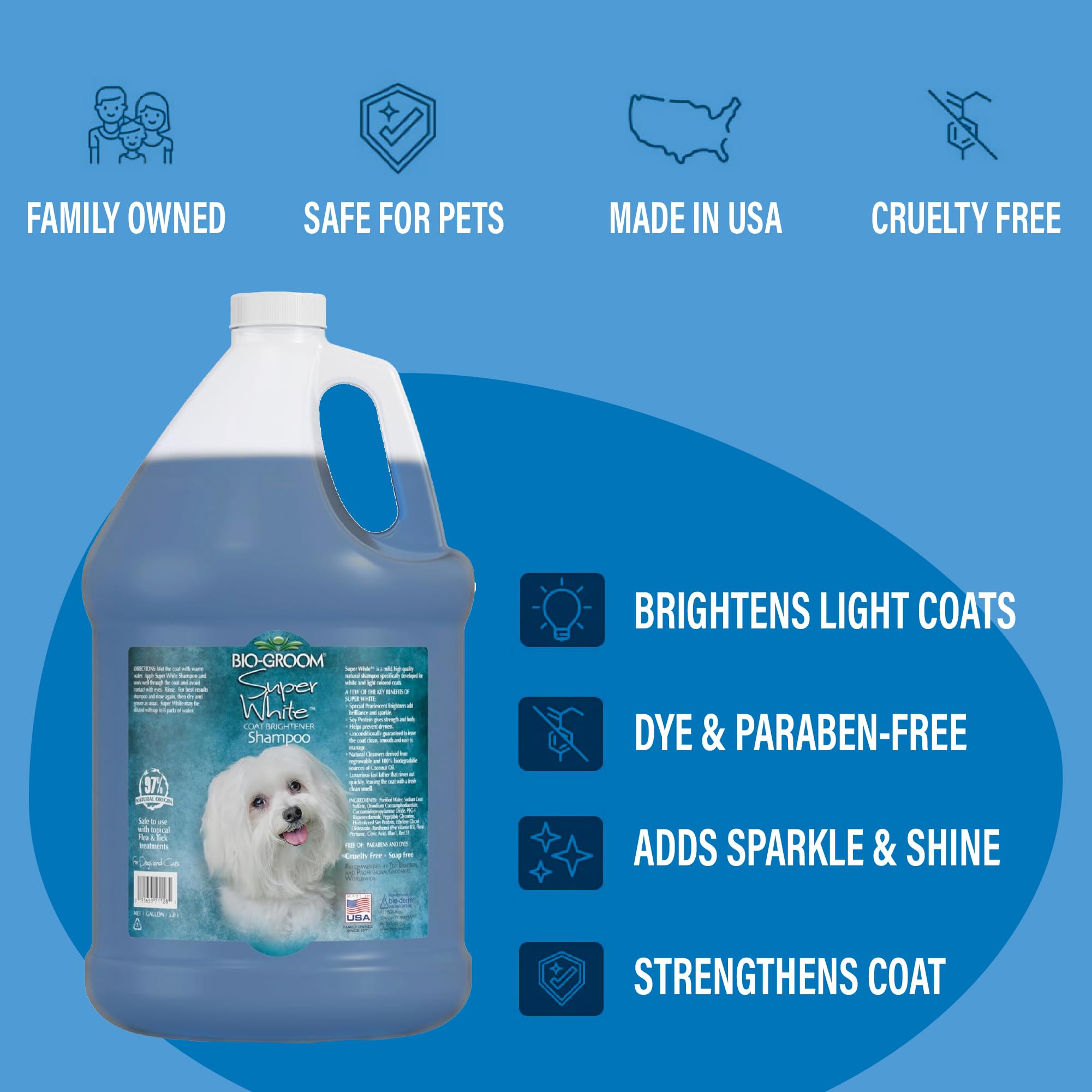 Bio-Groom Super Whitening Dog Shampoo – Whitening Pet Shampoo, Dog Bathing Supplies, Puppy Wash, Dog Grooming Supplies, Cruelty-Free – 1 Gallon