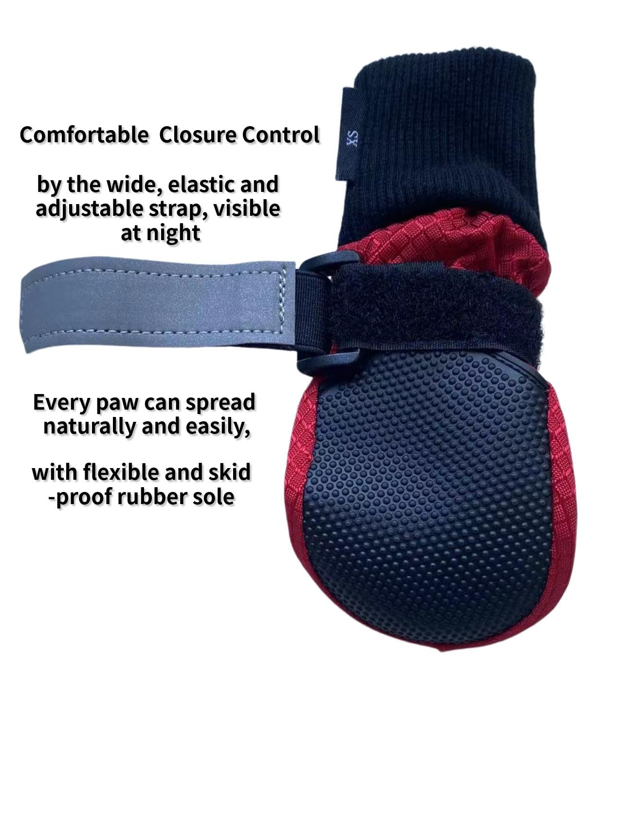 LONSUNEER Winter Paw Protector Dog Boots Waterproof Soft Sole and Nonslip Set of 4 Color Red Size X-Small