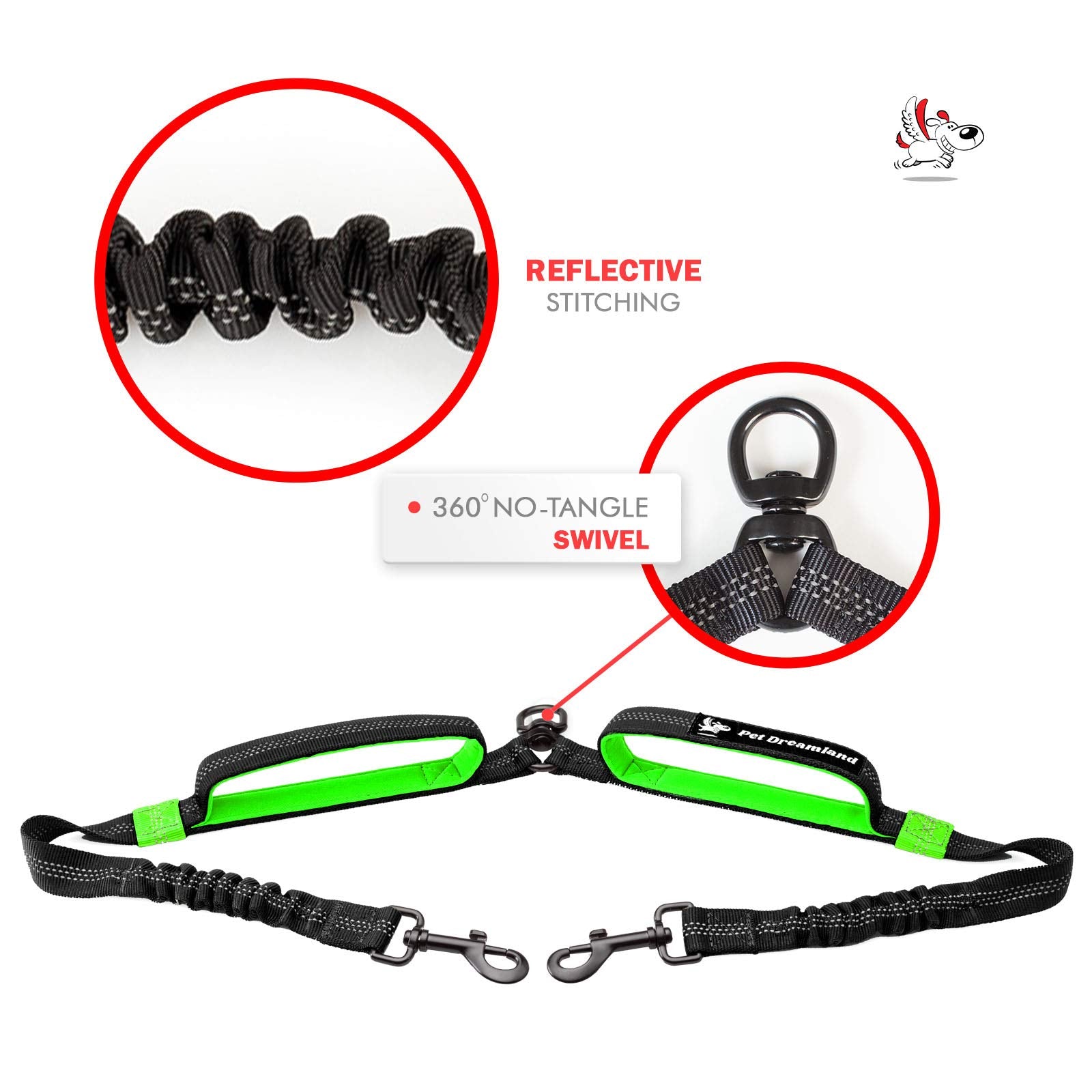 Two Dog Leash Splitter | Double Dog Leash For Large Dogs Heavy Duty | No Tangle 2 Dog Leash Coupler | Dual Dog Leash Attachment | Retractable Dual Leashes For 2 Dogs