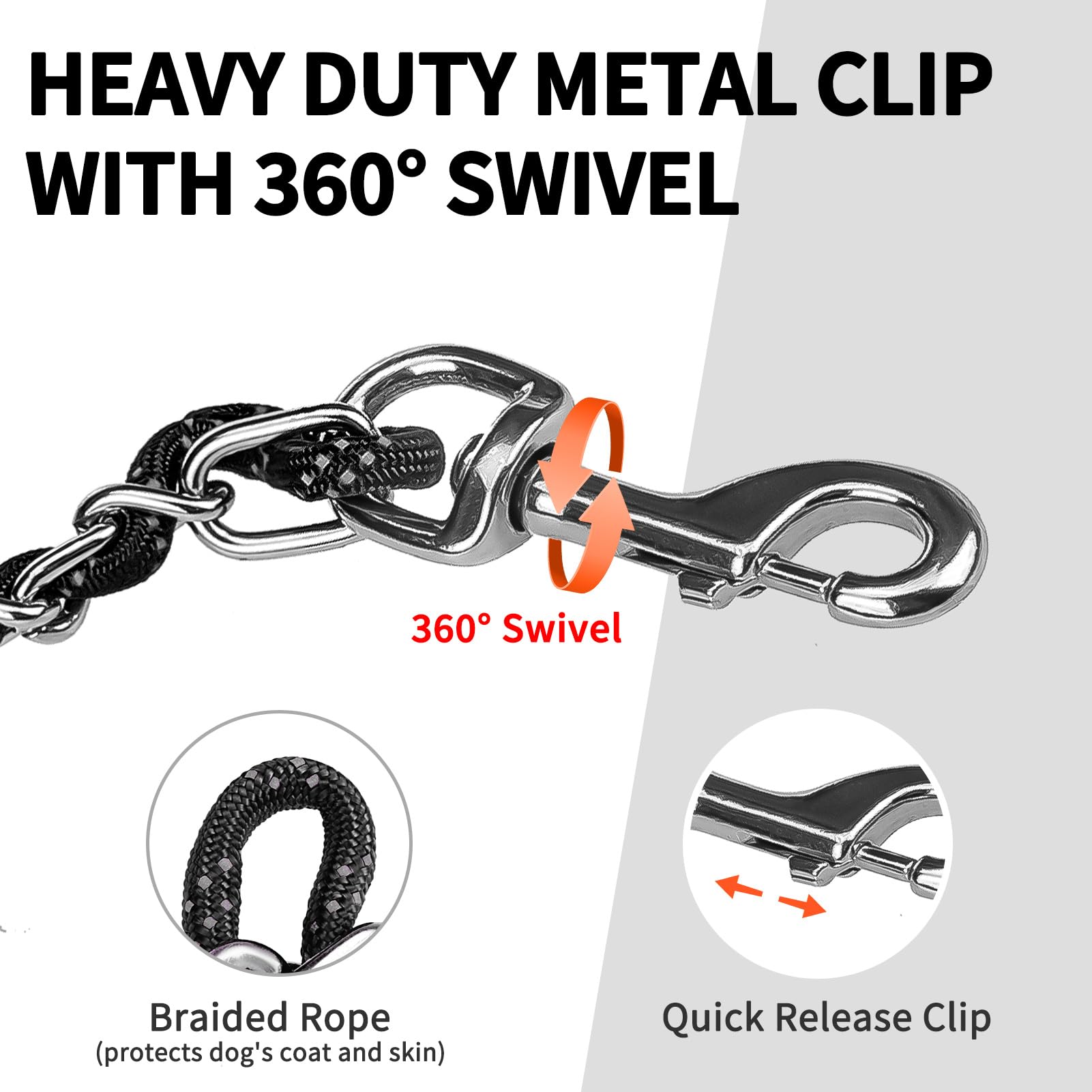 Homimp Heavy Duty Dog Leash - Chew Proof 4 Ft, Reflective, Metal Training Leash With Soft Padded Handle, Strong Rope For Night W
