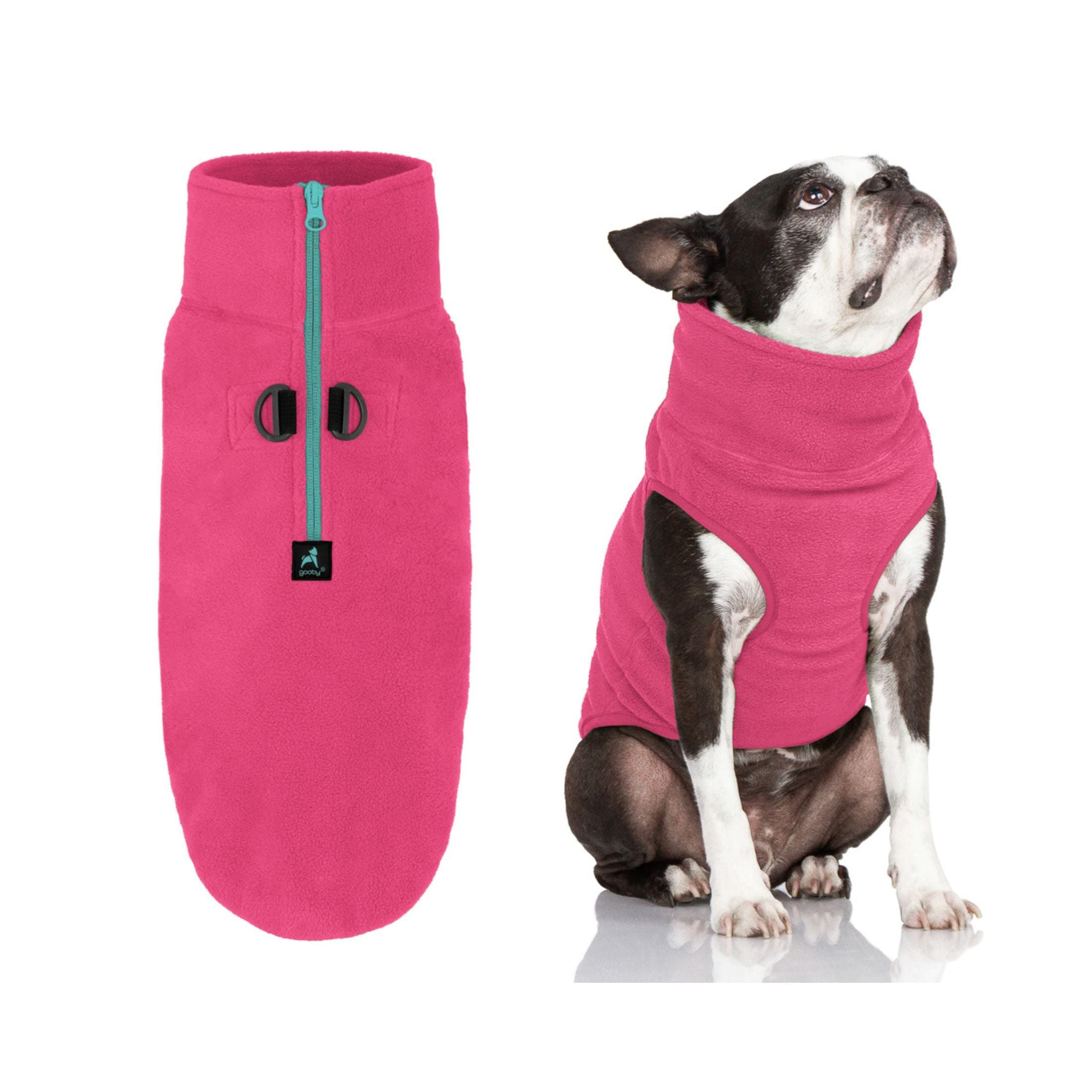 Gooby Half Zip Fleece Vest - Soft, Warm Pullover Dog Jacket with D Ring Leash - Small Dog Sweater - Pink, Medium