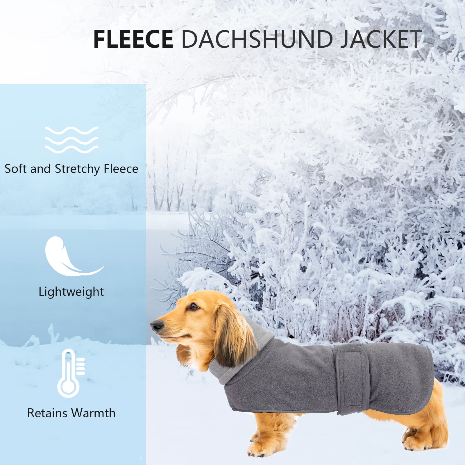 Geyecete Dog Jacket, Dog Coat Perfect For Dachshunds, Dog Winter Coat With Padded Fleece Lining And High Collar, Dog Snowsuit With Adjustable Bands Sizes -Gray-S