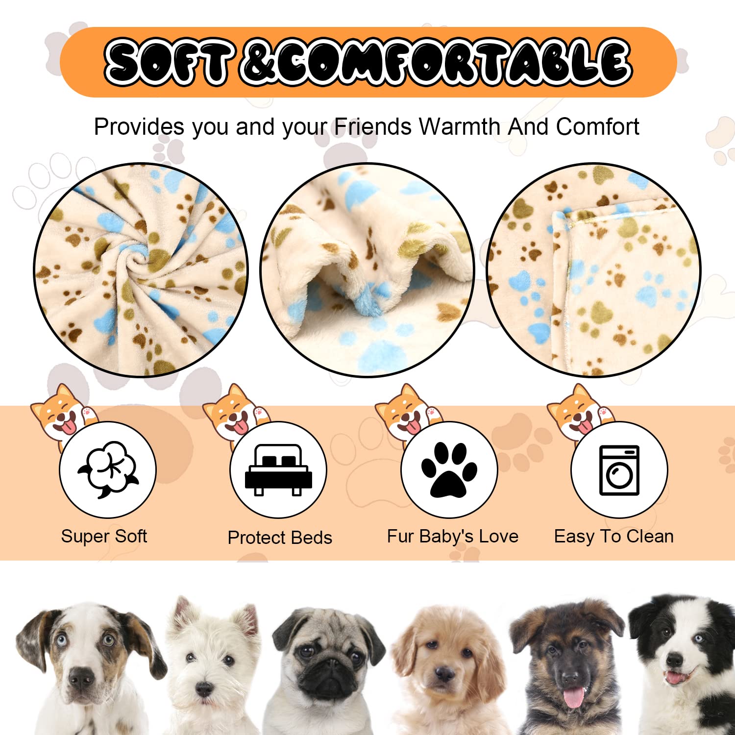 1 Pack 3 Blankets For Dogs Blankets For Large Dogs Large Dog Blanket Super Soft Fluffy Premium Fleece Pet Blanket Flannel Throw For Dog Puppy Cat Paw,Beige,Blanket(41X31 Inch)