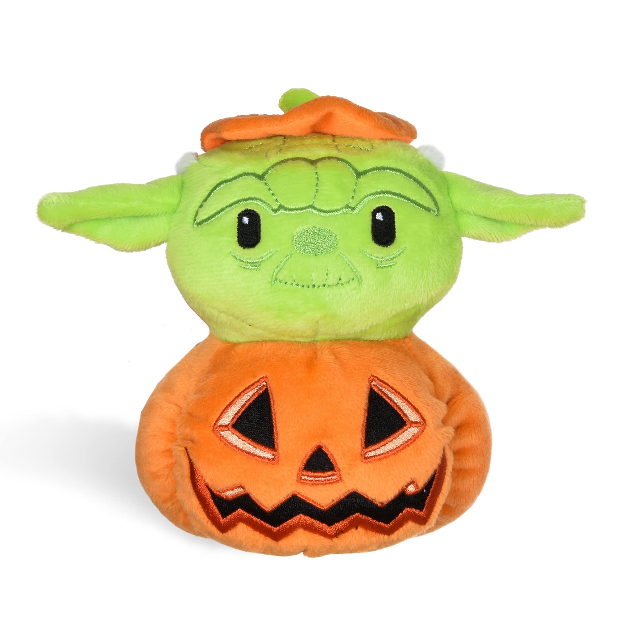 STAR WARS Grogu Pumpkin Head Dog Toy - Soft Plush Squeaky Chew Toy, Halloween Stuffed Animal for Small Pets Alien Pet Chew, 6 In