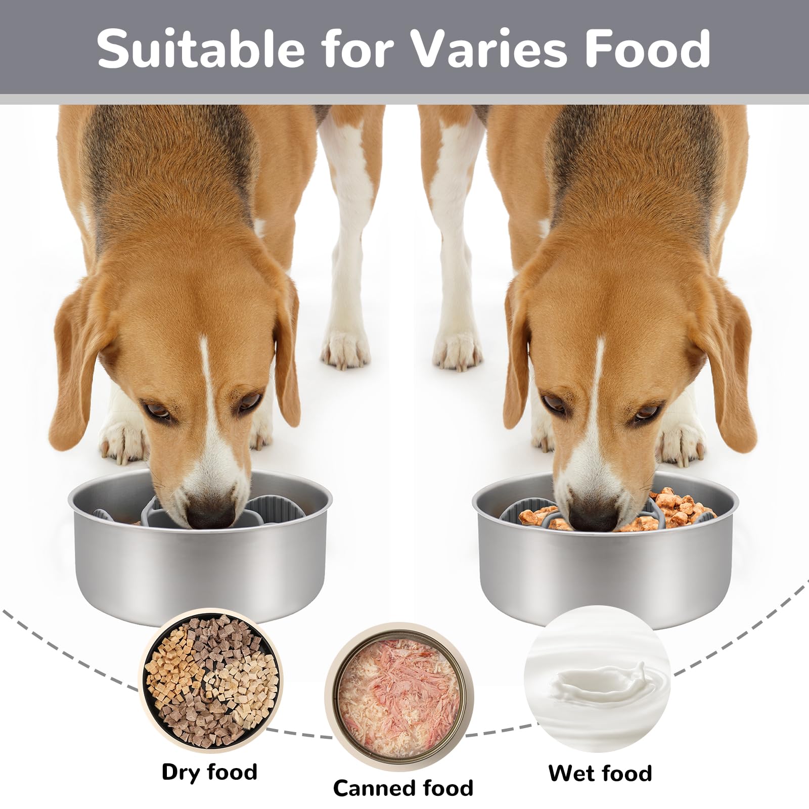 Mateeylife Cuttable Slow Feeder Dog Bowls Insert With Suction Cups For Medium & Large Dogs To Slow Down Eating- Fits Metal & Cer