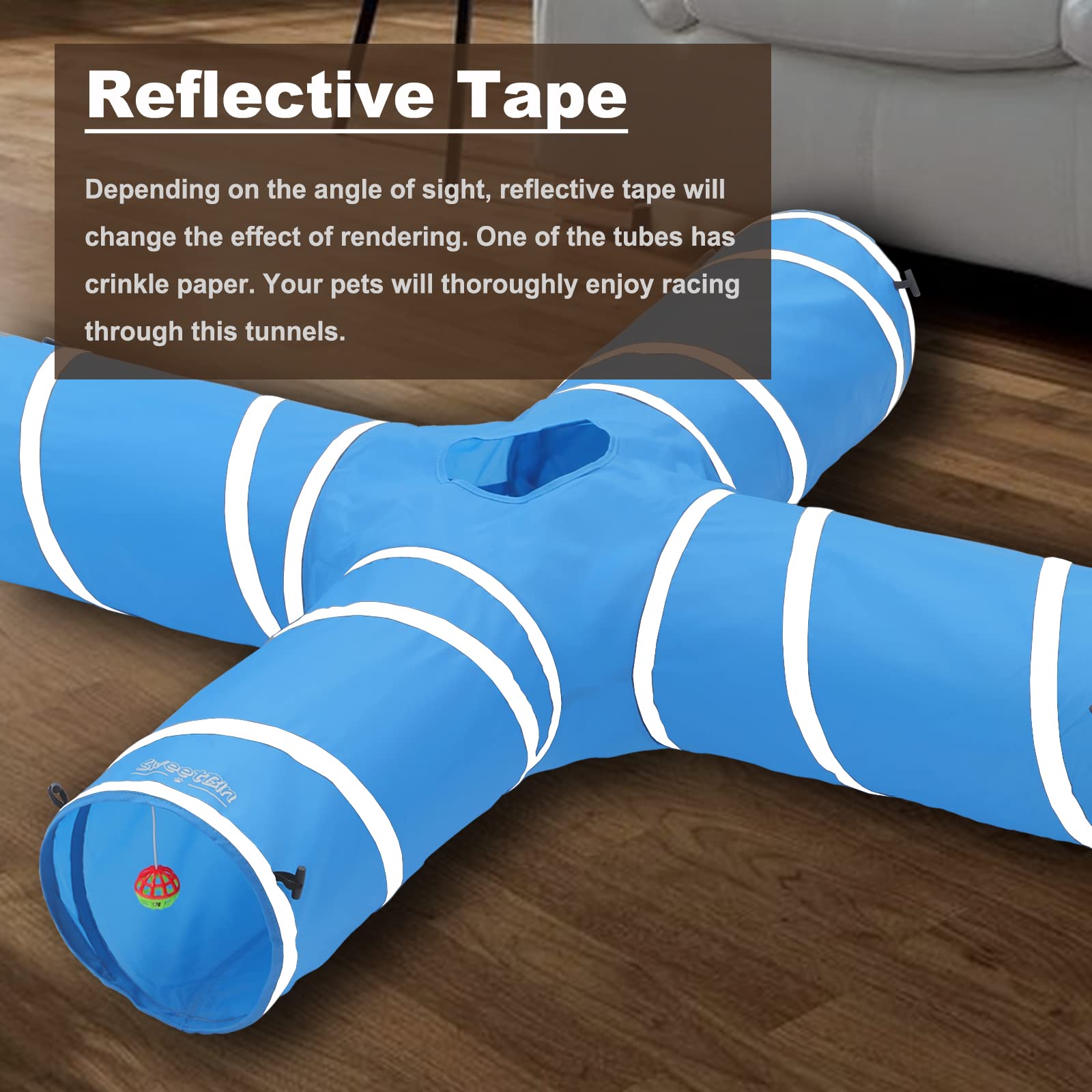 Sweetbin 3 Way Large Cat Tunnels For Indoor Cats - Durable & Resistant To Scratching Cat Play Tube Tunnel - Includes Mouse Toy, Bell Ball - Gift For Ferrets & Rabbits (Black)