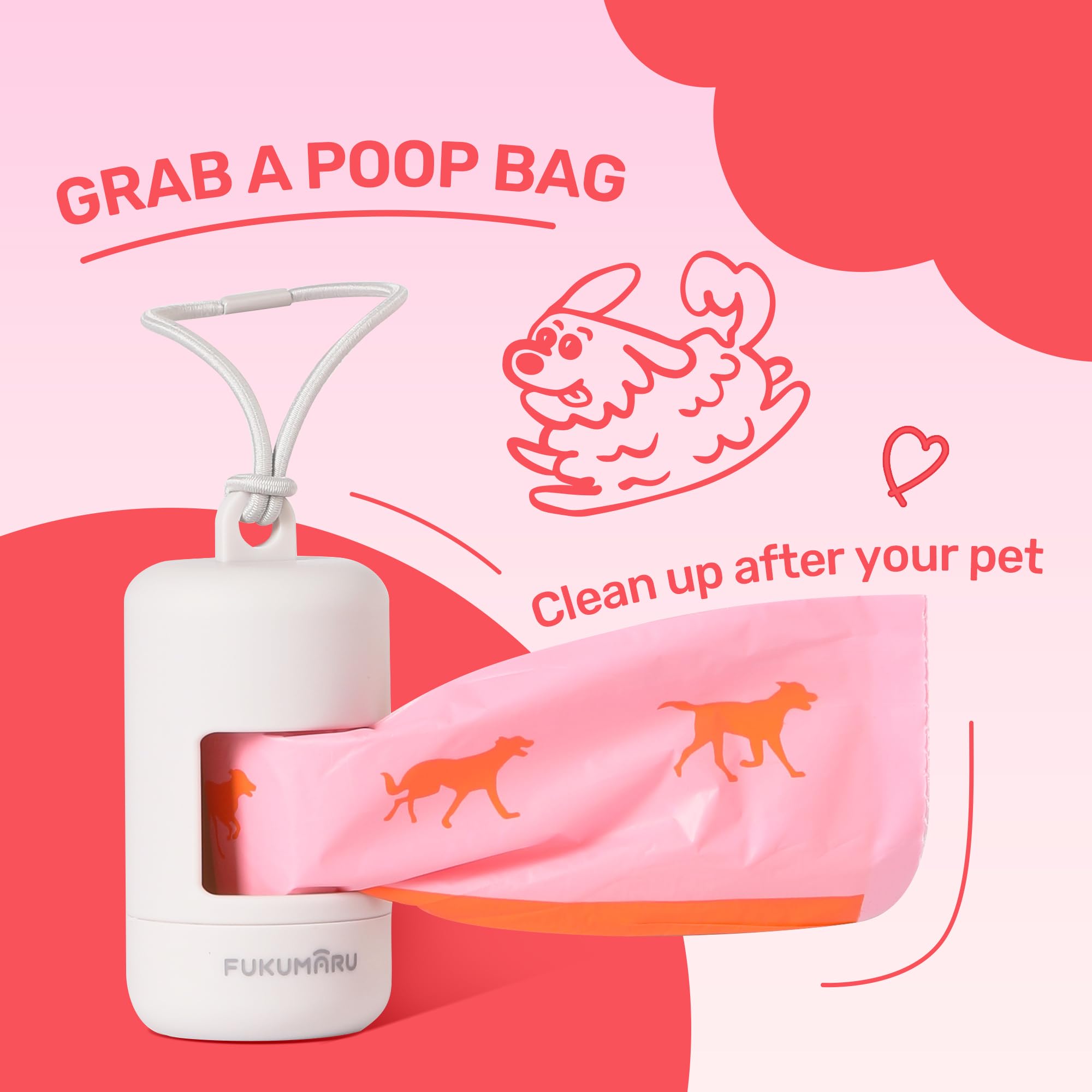 Fukumaru Dog Poop Bags, 120 Rose Scent Poop Bag Holder And Dispenser With Leash Attachment For Dogs, Cats, And Multi-Pet Use - R
