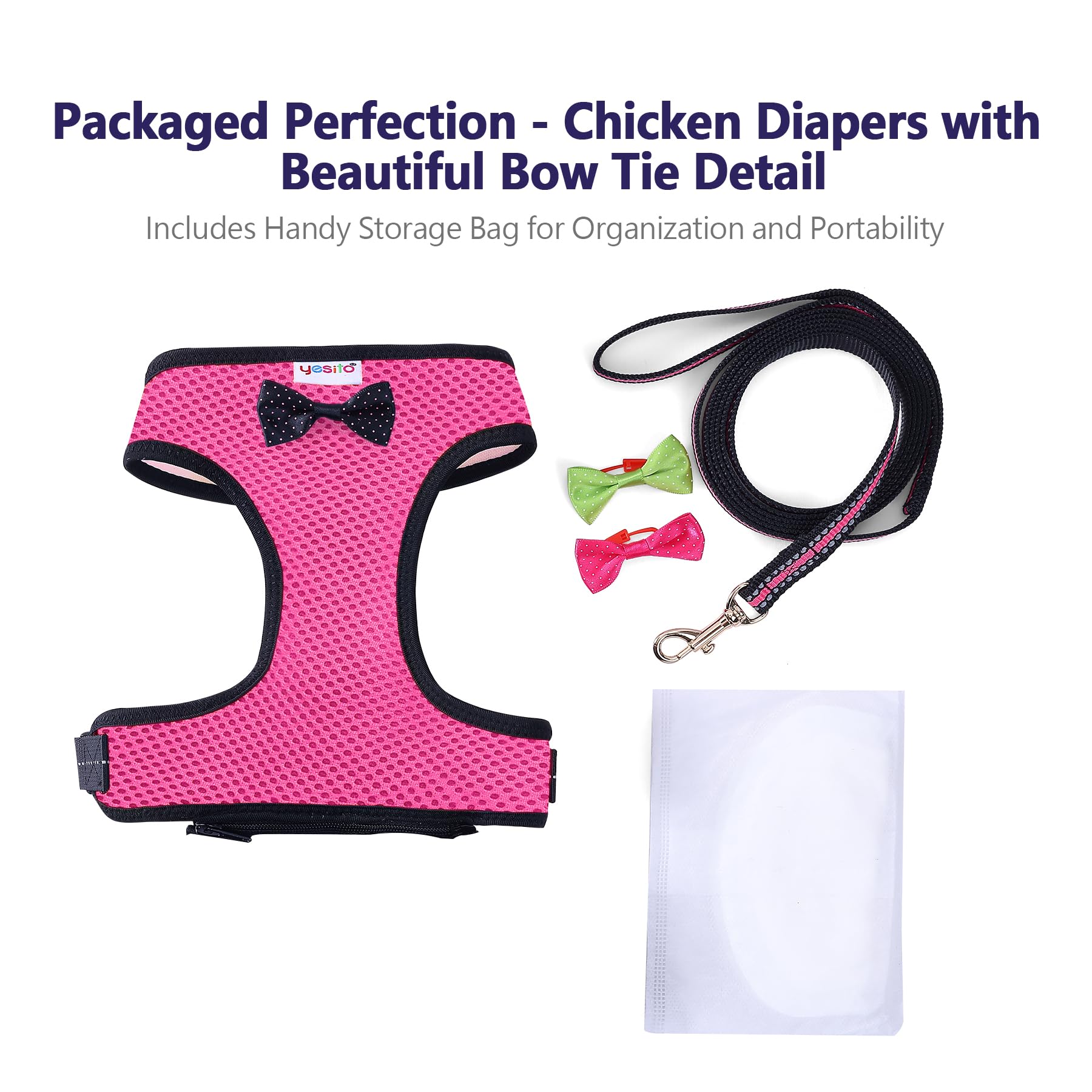 Yesito Chicken Harness Hen Size With 6-Foot Matching Belt, Comfortable, Breathable, Small Size, Suitable For Chicken, Duck Or Goose Suitable For Weight About 2.3-3.8Pounds, Green (Months, Pink)