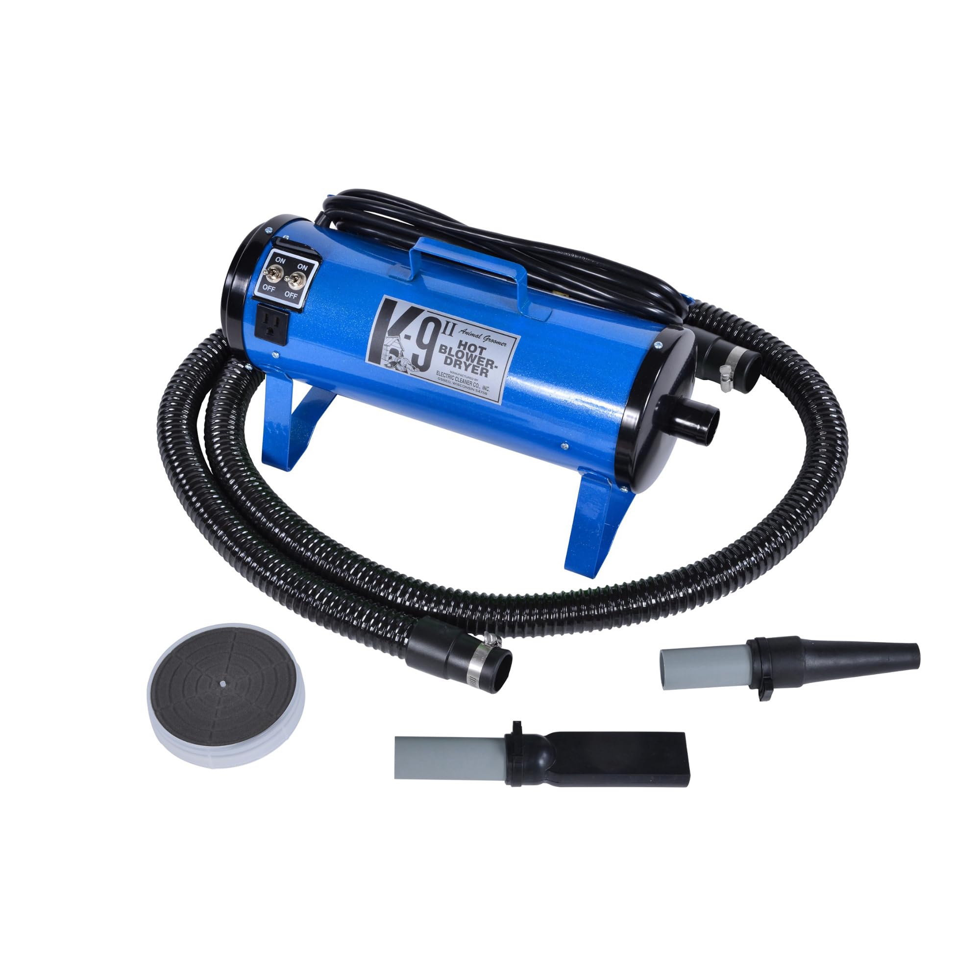 Electric Cleaner Company K9 Ii Dog Blow Dryer - High Power Grooming Dryer, Heavy Duty, 10' Hose, Deshedding, Metallic Blue
