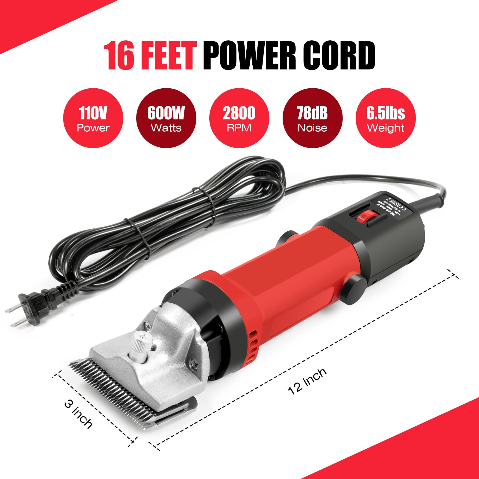 Takekit Horse Clippers, 600W Professional Heavy Duty Horse Body Clippers, 6-Speeds Large Livestock Clippers For Body Clipping Ho