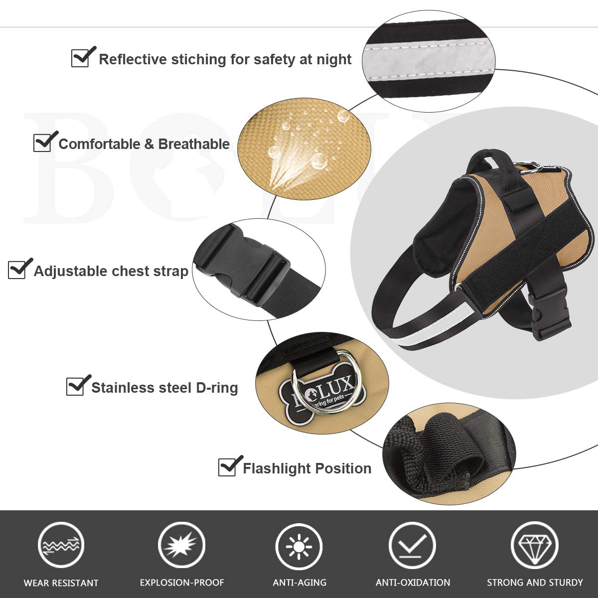 Bolux Dog Harness, No-Pull Reflective Dog Vest, Breathable Adjustable Pet Harness With Handle For Outdoor Walking - No More Pulling, Tugging Or Choking (Army Yellow, M)