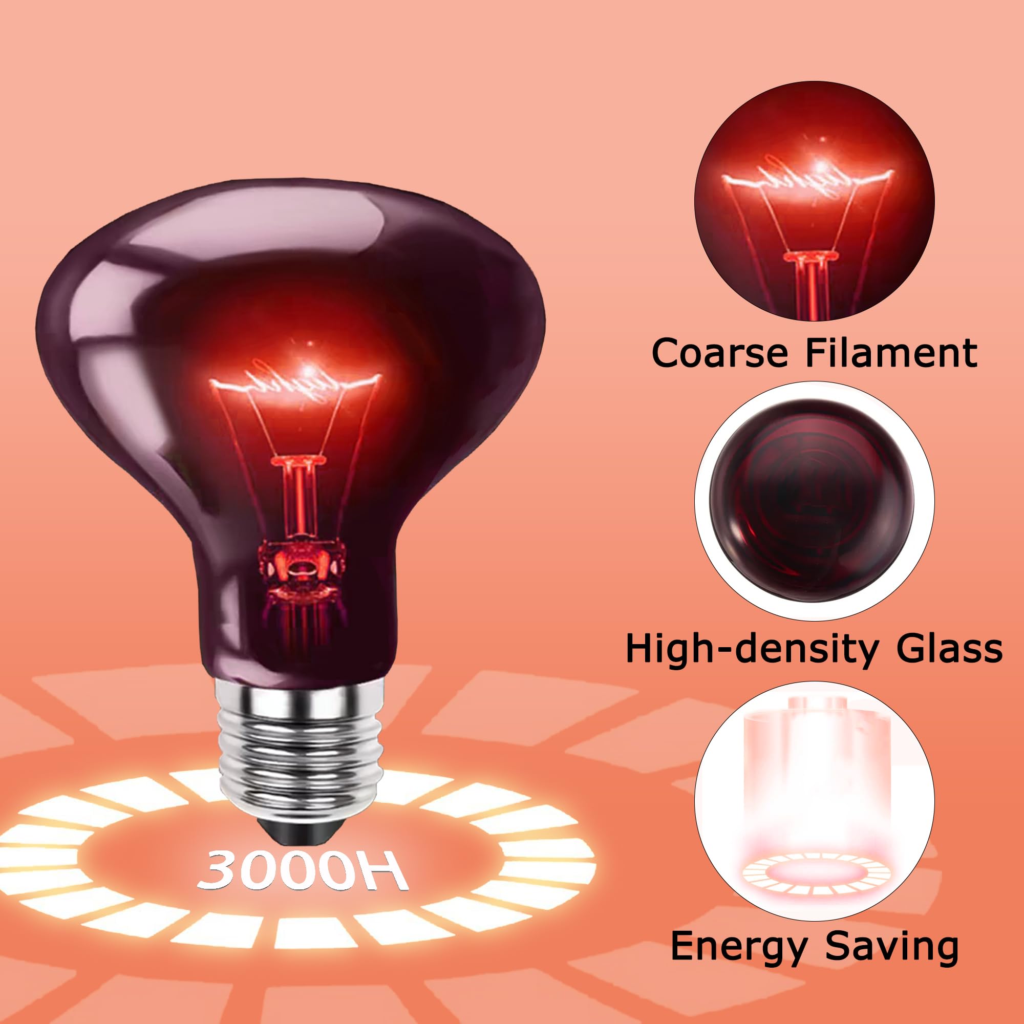 Hartompet 60W Infrared Red Heat Lamp - Basking Spot Bulb For Reptiles, Bearded Dragons, Chameleons, Snakes & Lizards; Ideal Red