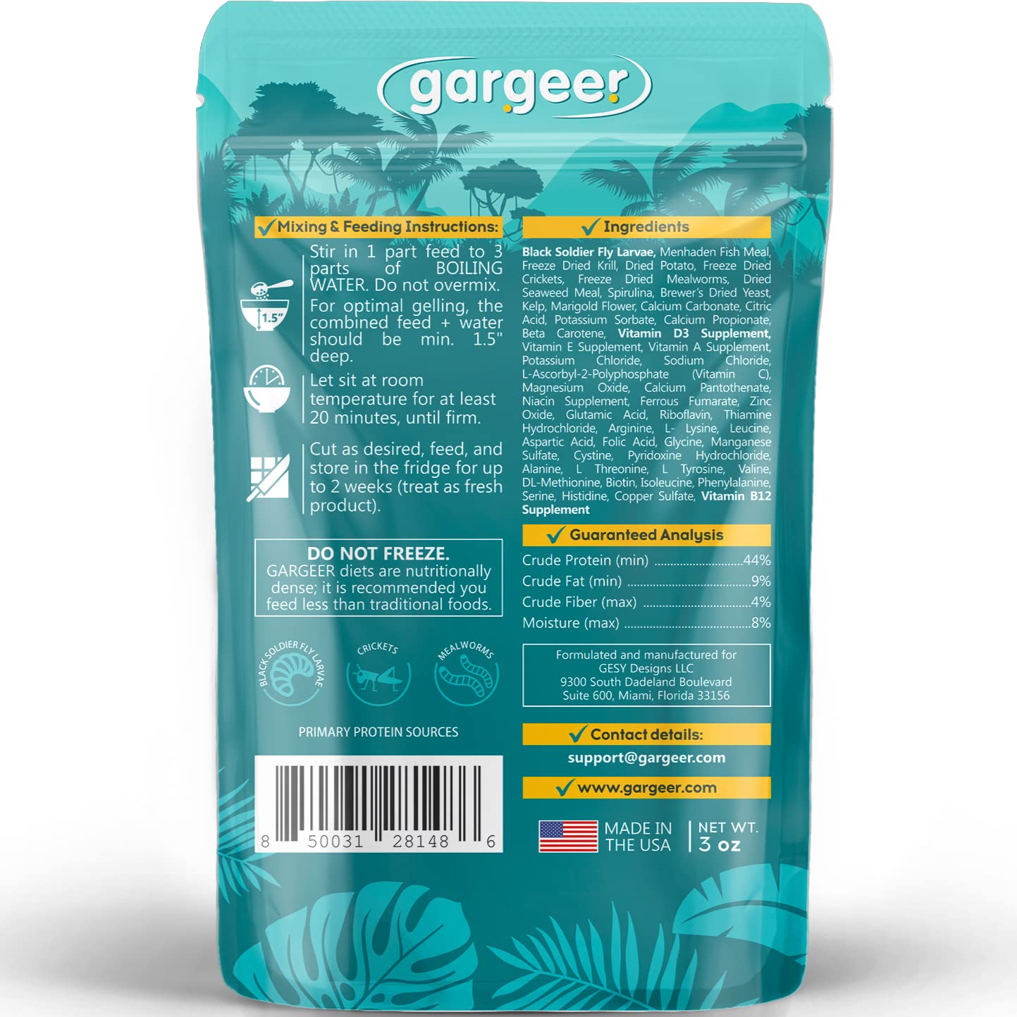 Gargeer Leopard Gecko Food 3oz. Complete Gel Diet for Both Juveniles and Adults. Proudly Made in The USA, Using Premium Ingredie